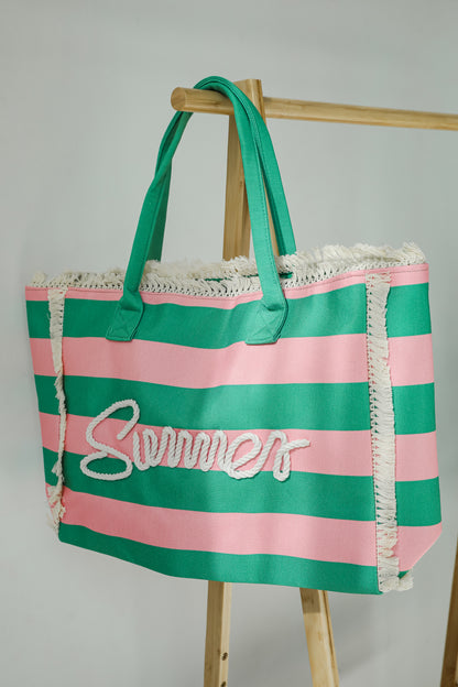 Pink Striped Summer Tote Bag