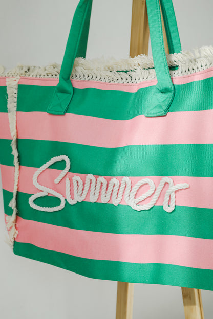 Pink Striped Summer Tote Bag