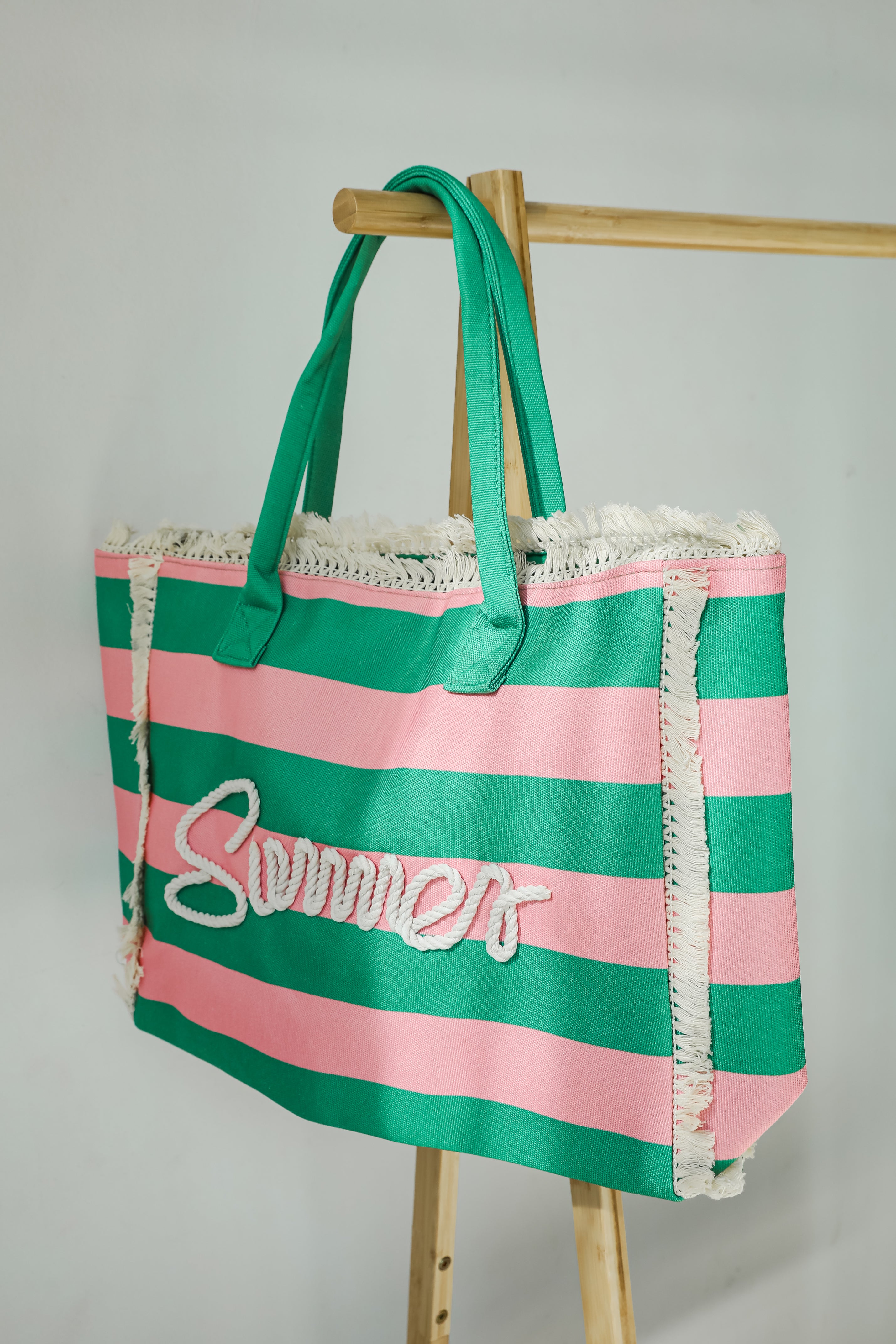 Pink Striped Summer Tote Bag