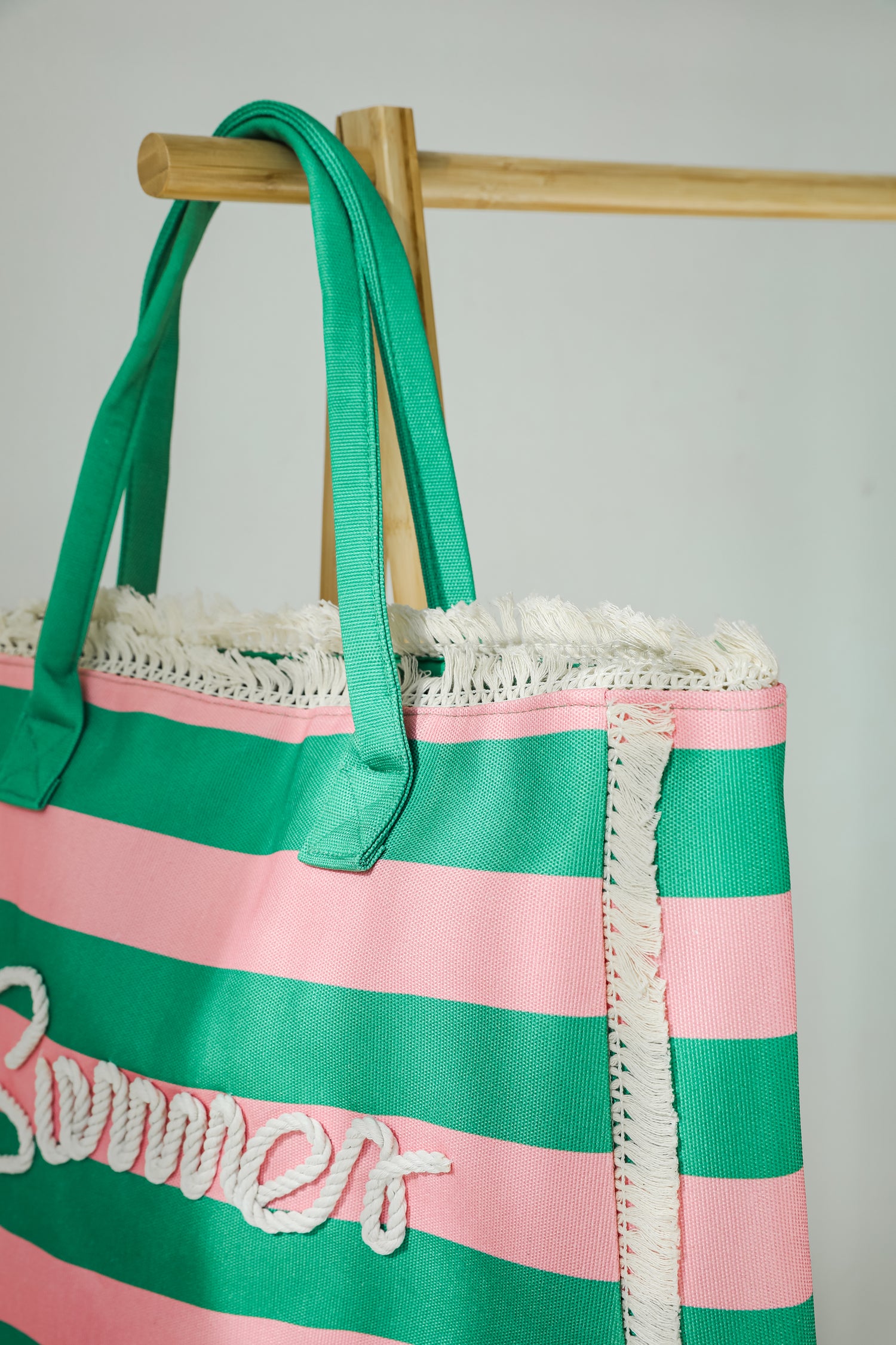 Pink Striped Summer Tote Bag