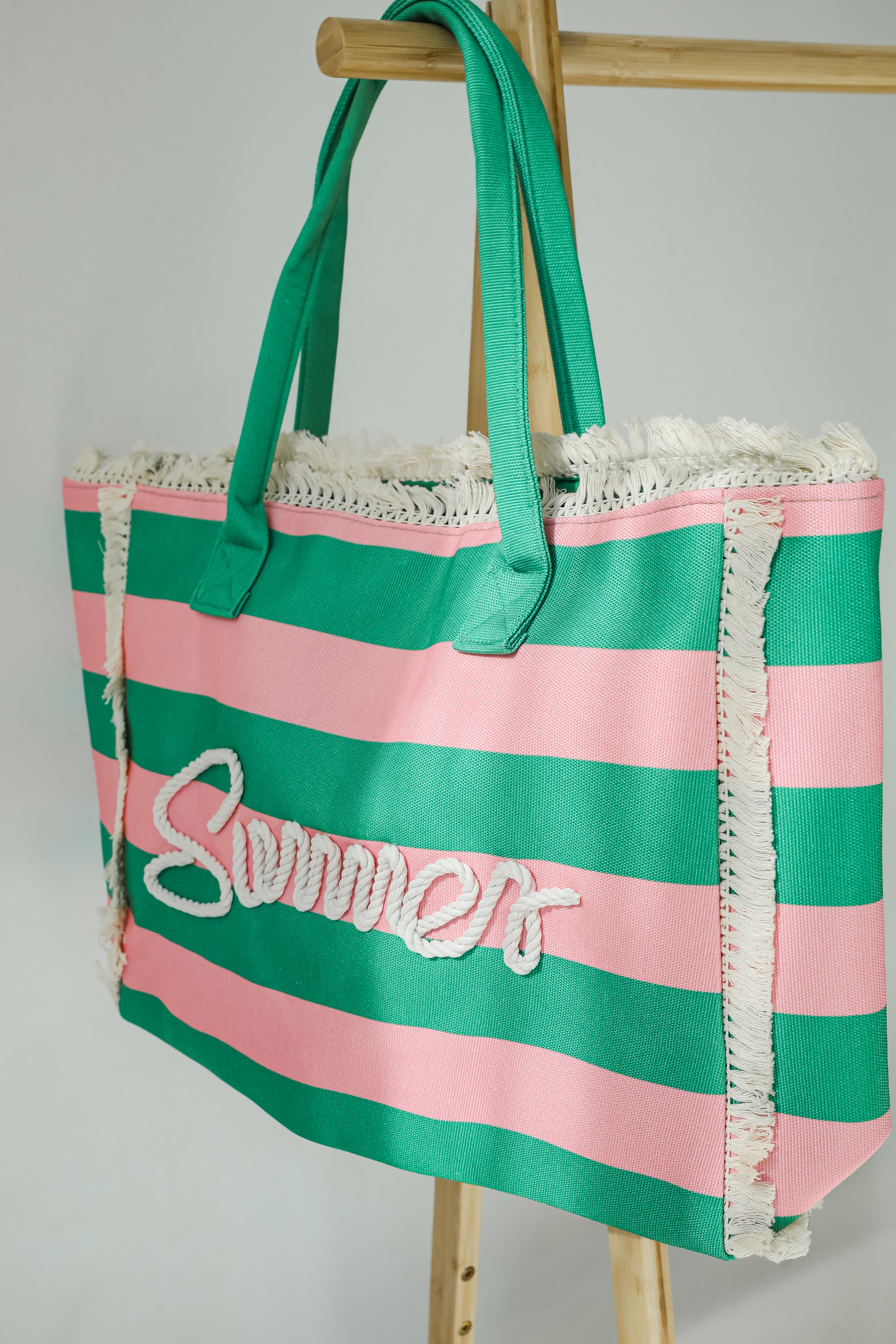 Pink Striped Summer Tote Bag