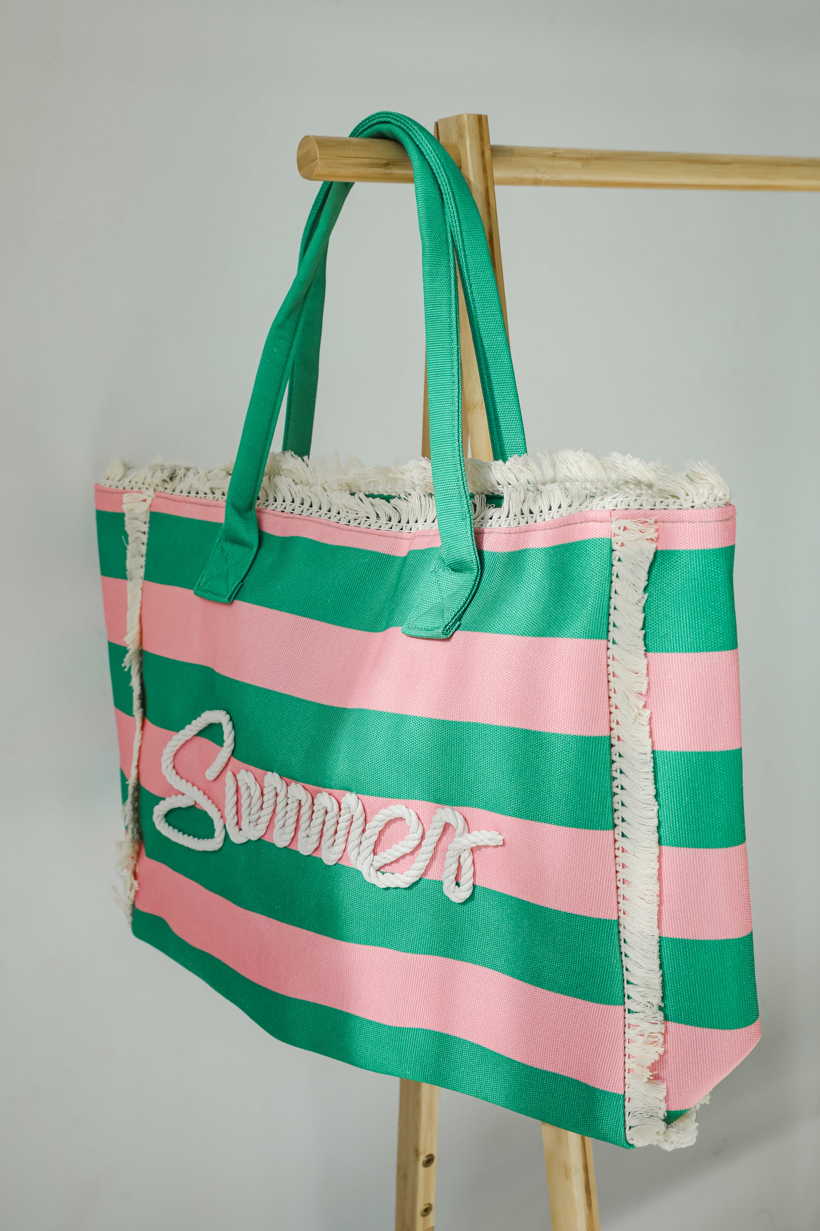 Pink Striped Summer Tote Bag