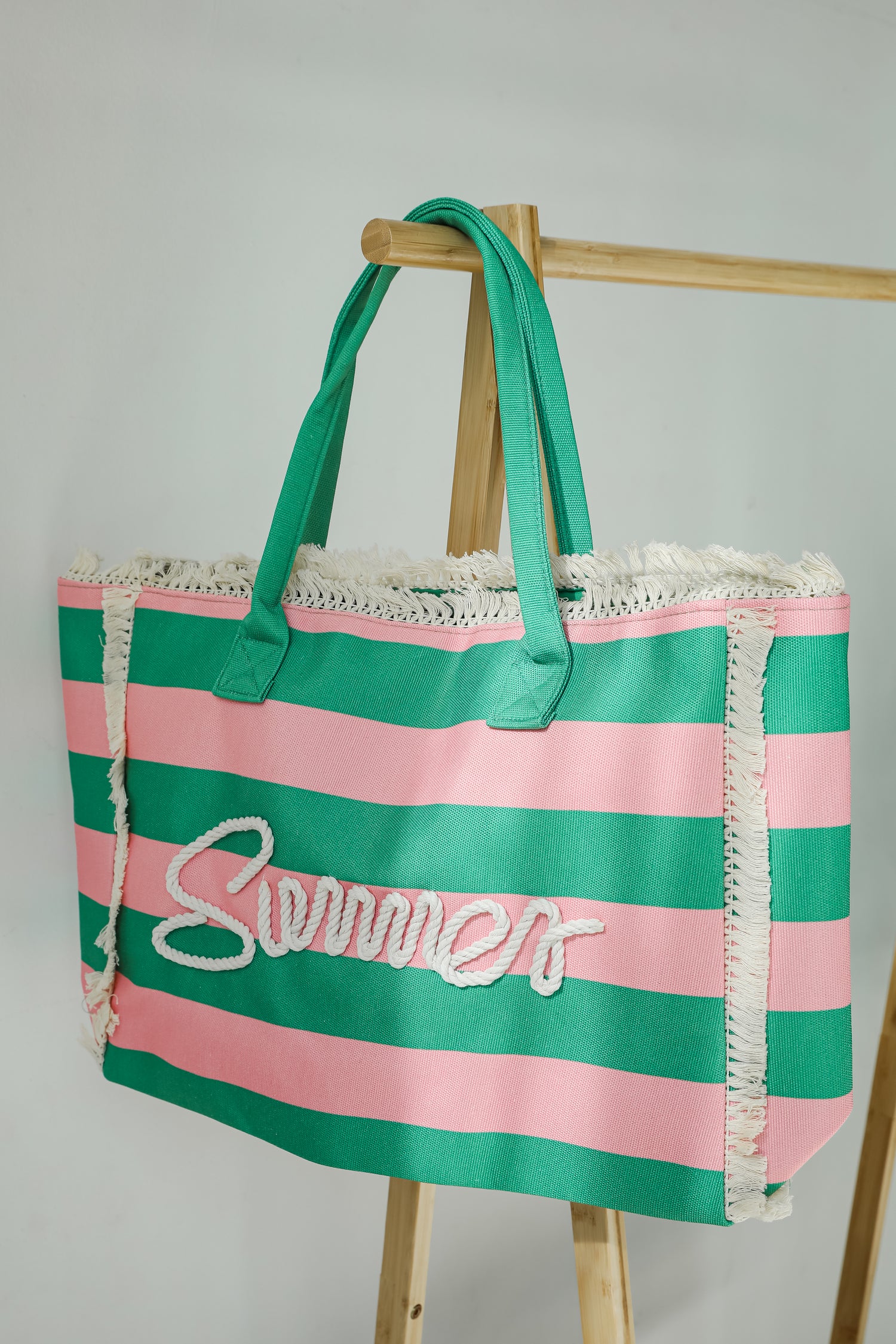 Pink Striped Summer Tote Bag