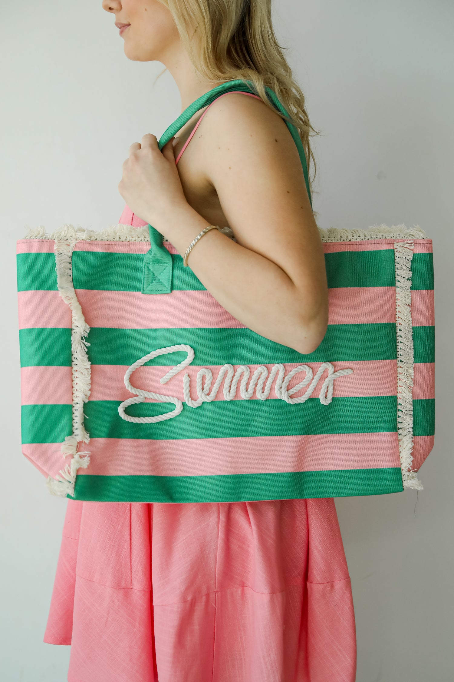 Pink Striped Summer Tote Bag