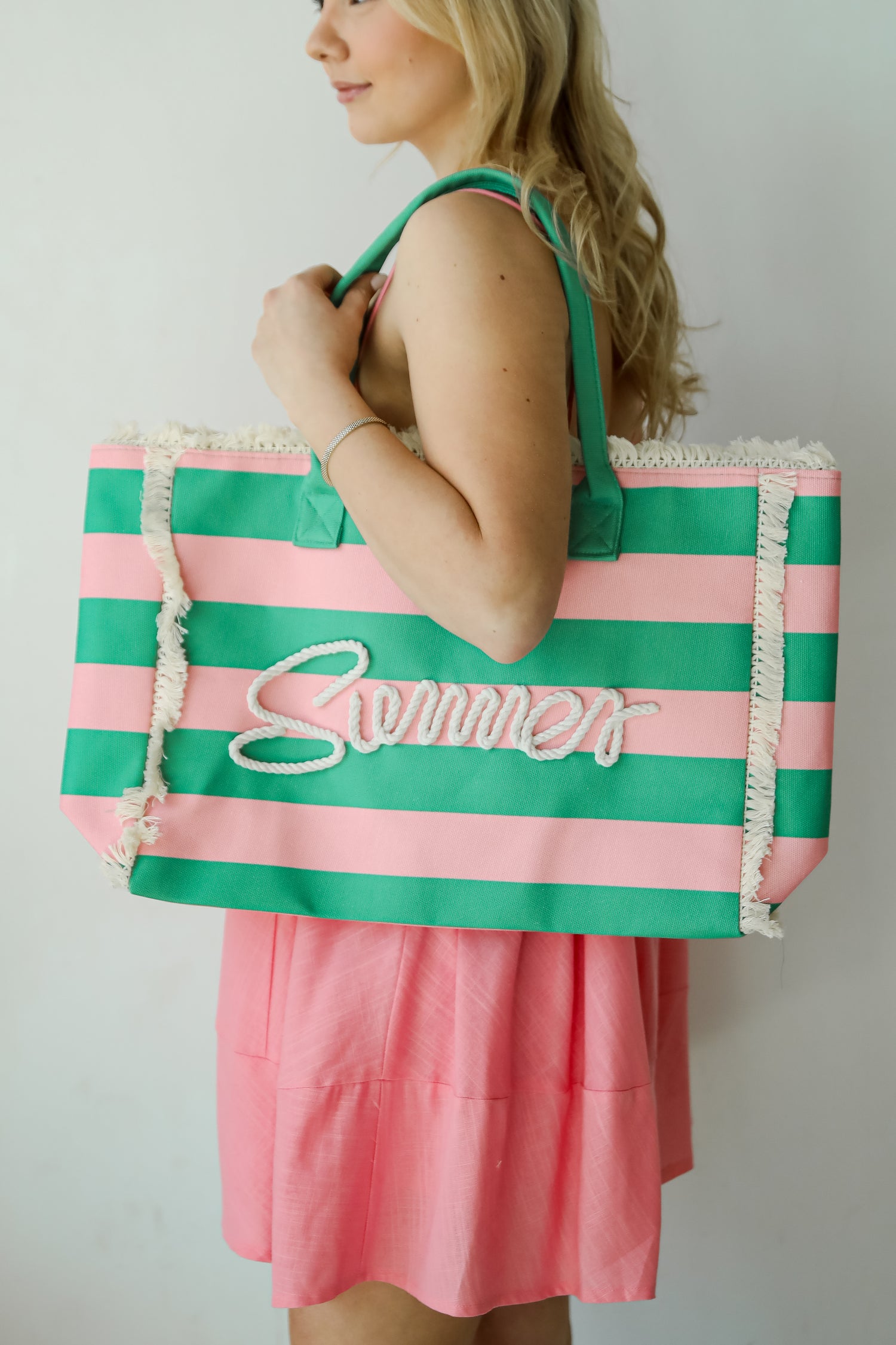 Pink Striped Summer Tote Bag