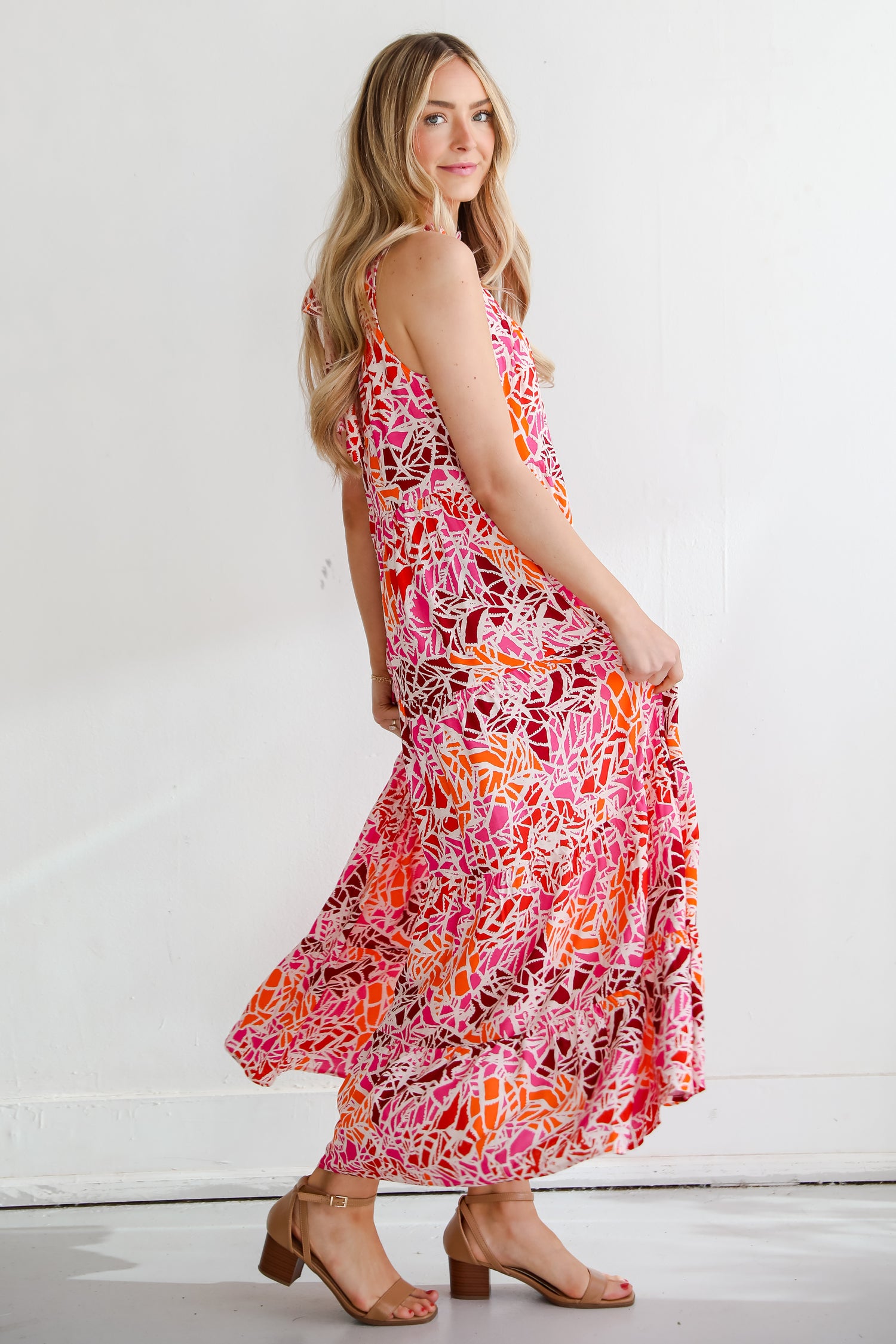 womens Pink Tiered Maxi Dress