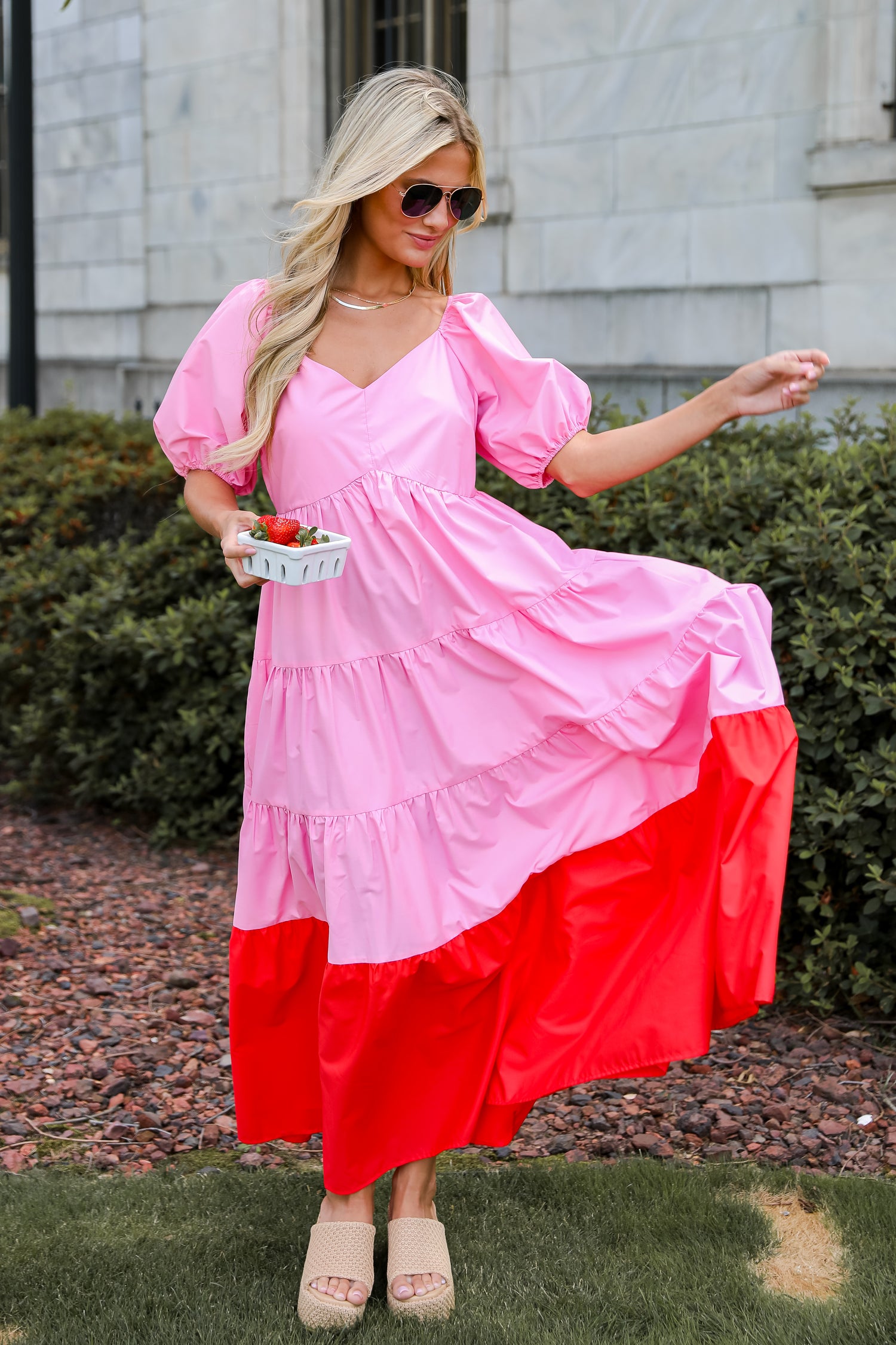 Pristine Presence Pink Tiered Maxi Dress