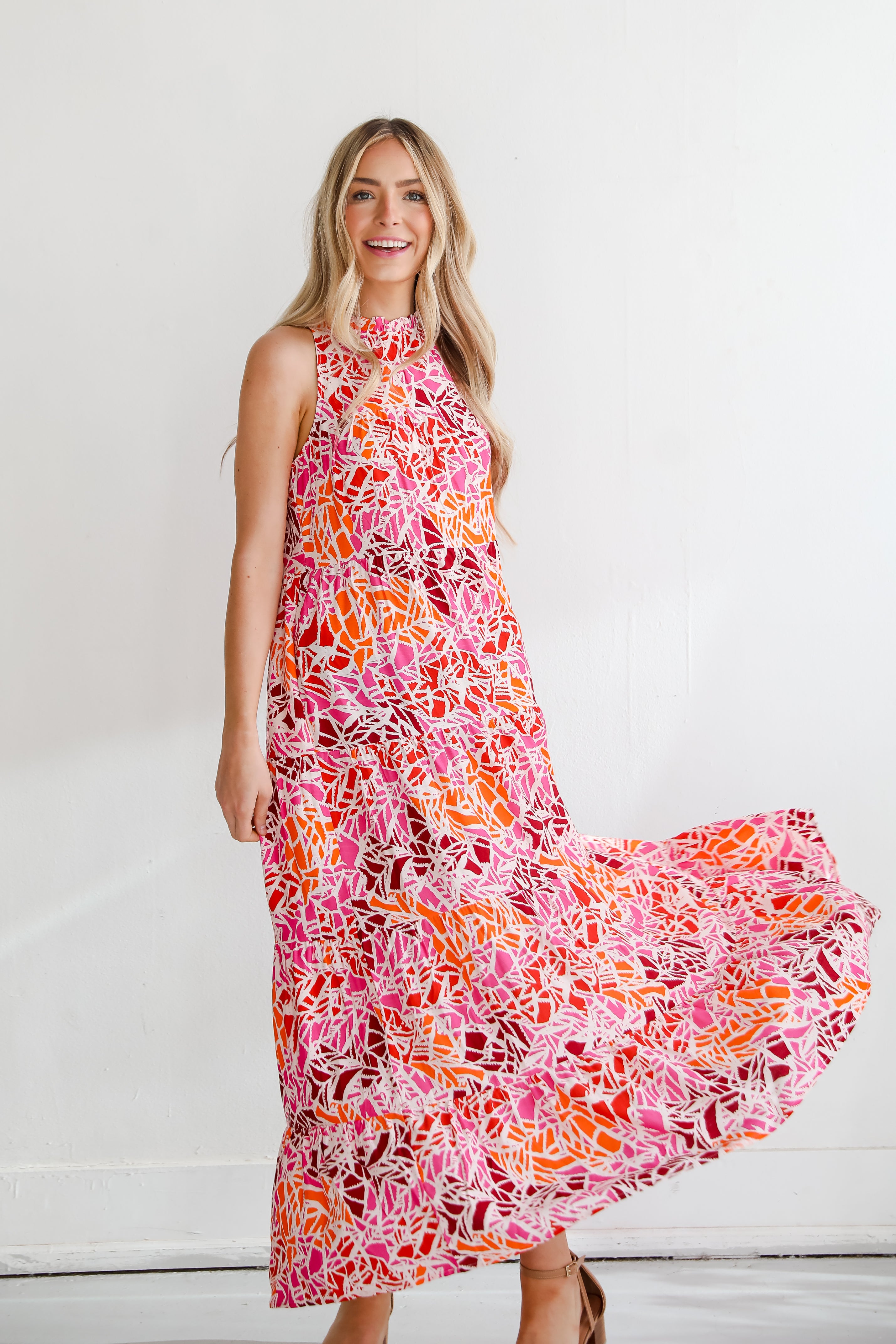 trendy Pink Tiered Maxi Dress