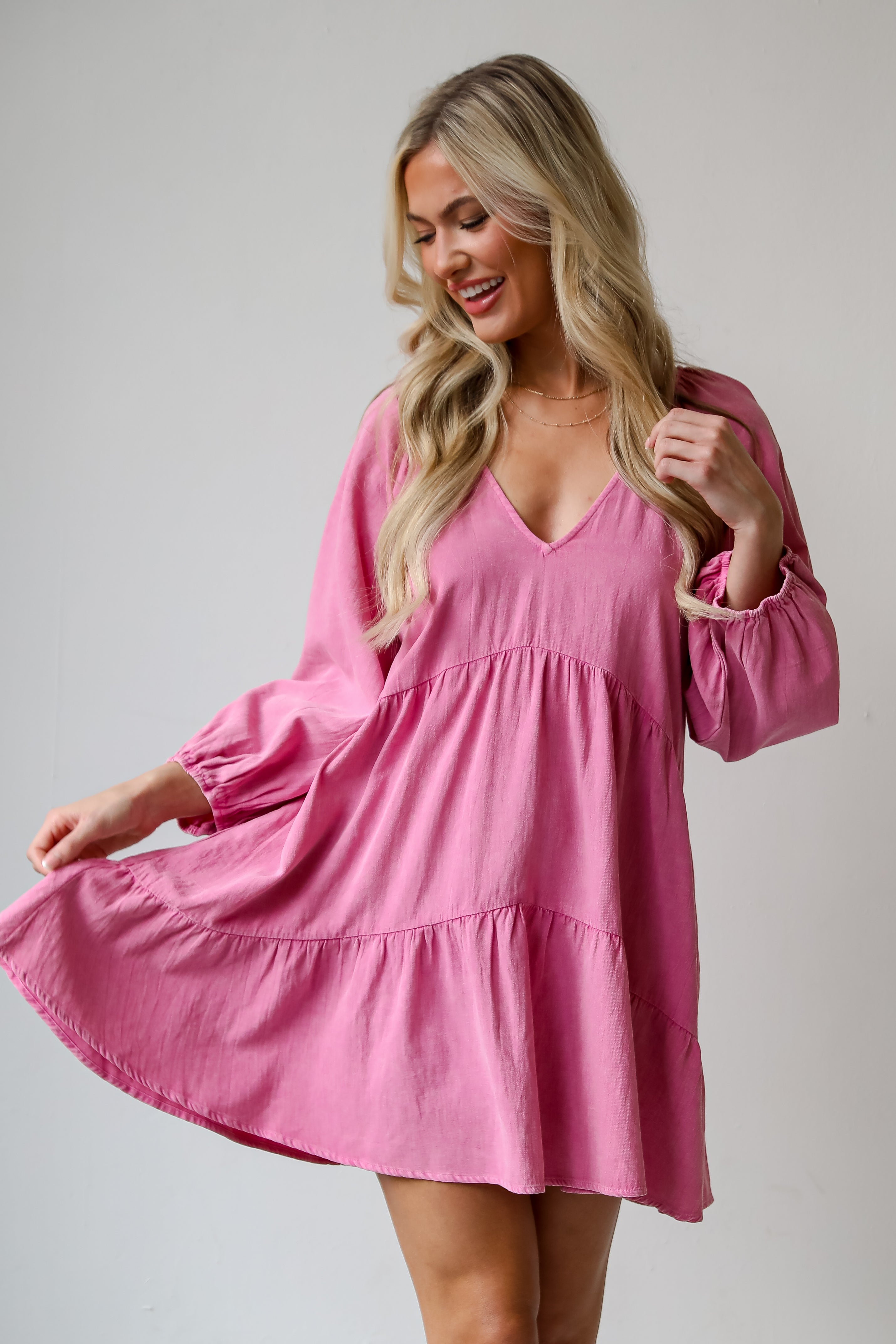 Pink Tiered Babydoll Mini Dress