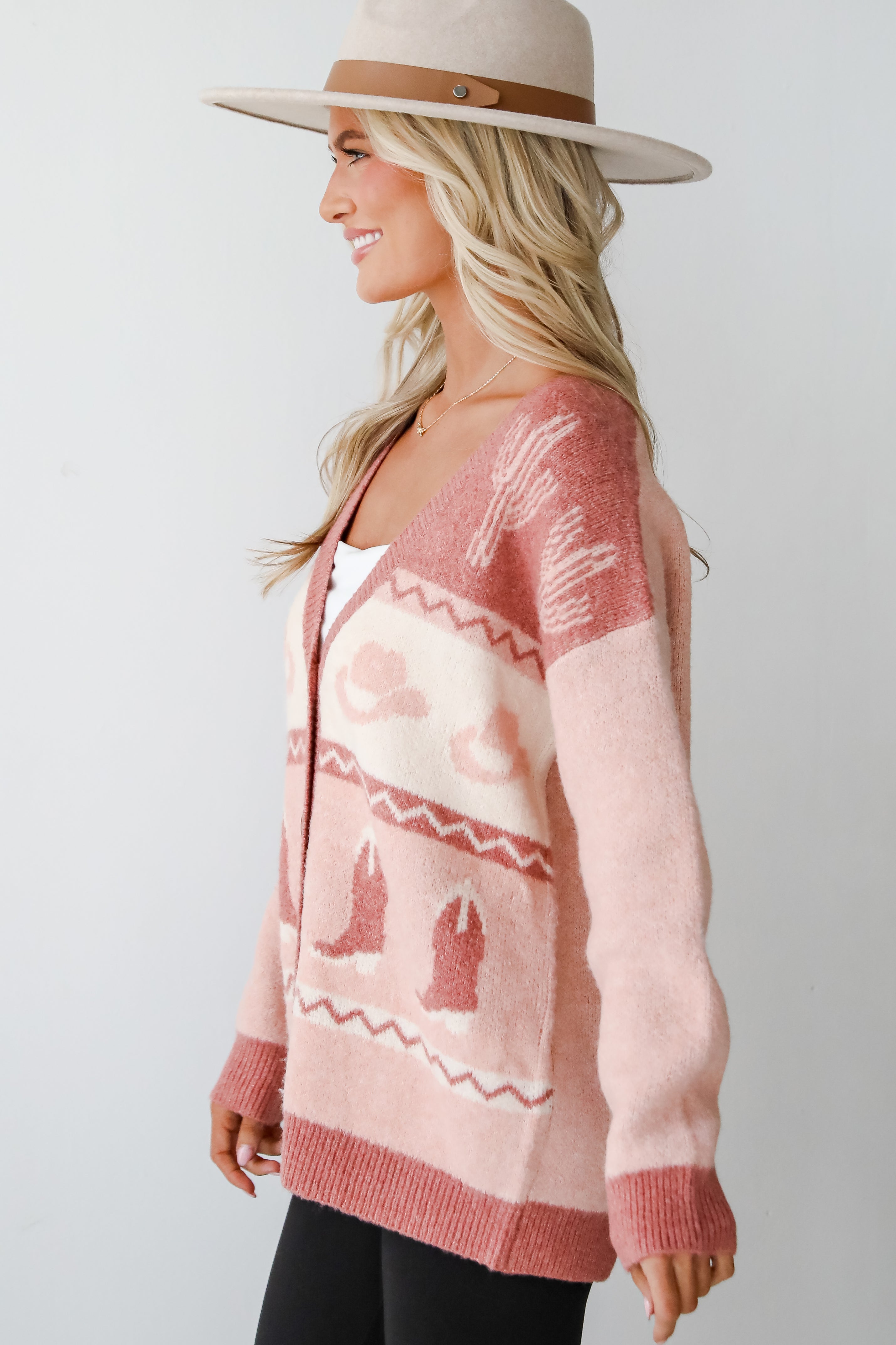 Western Vibes Blush Sweater Cardigan