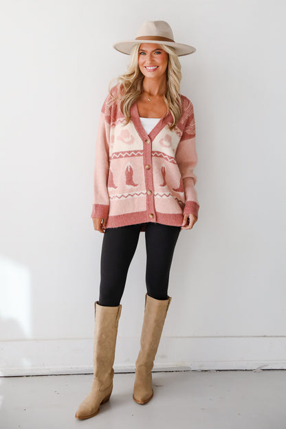 Western Vibes Blush Sweater Cardigan