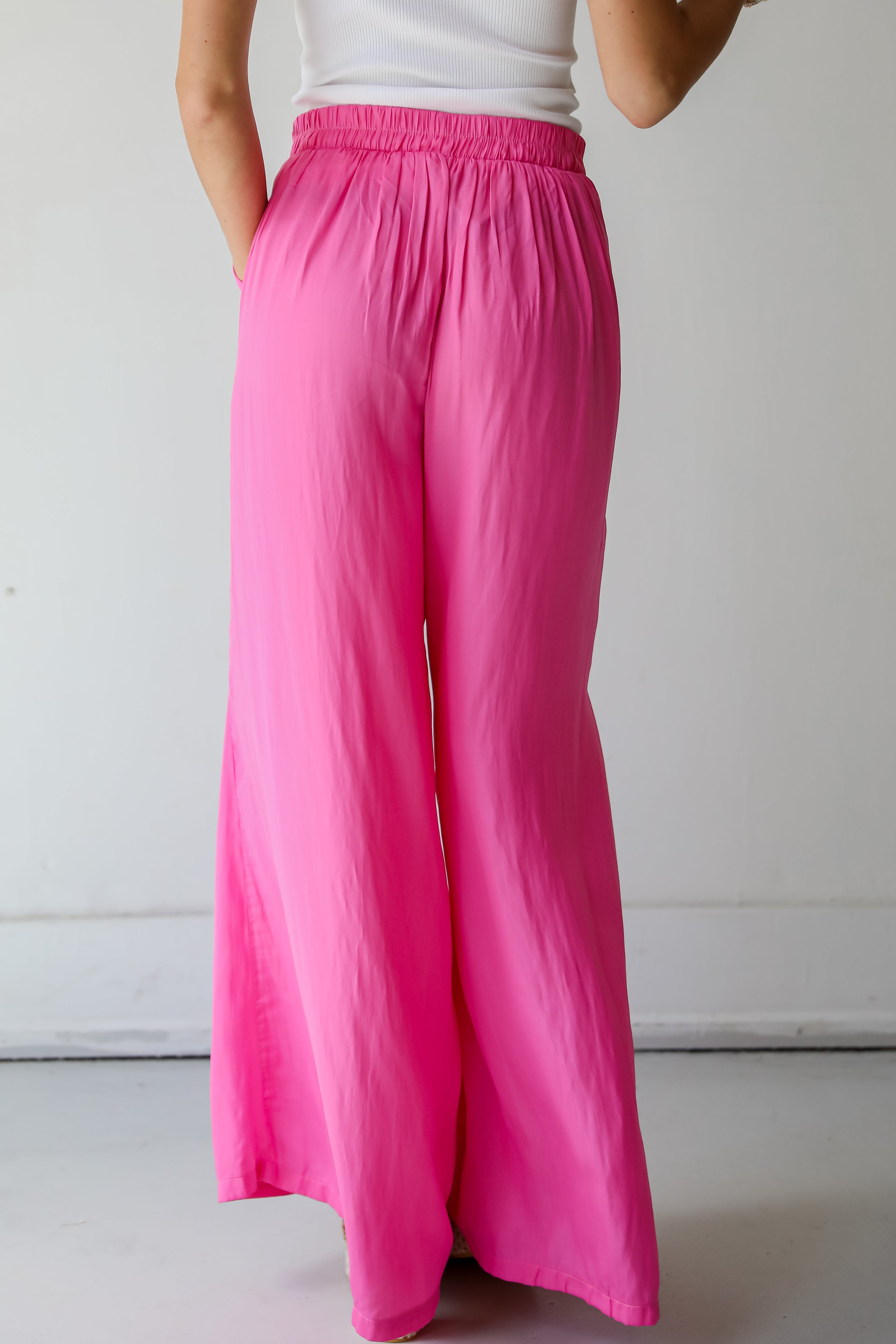 Pink Satin Wide Leg Pants