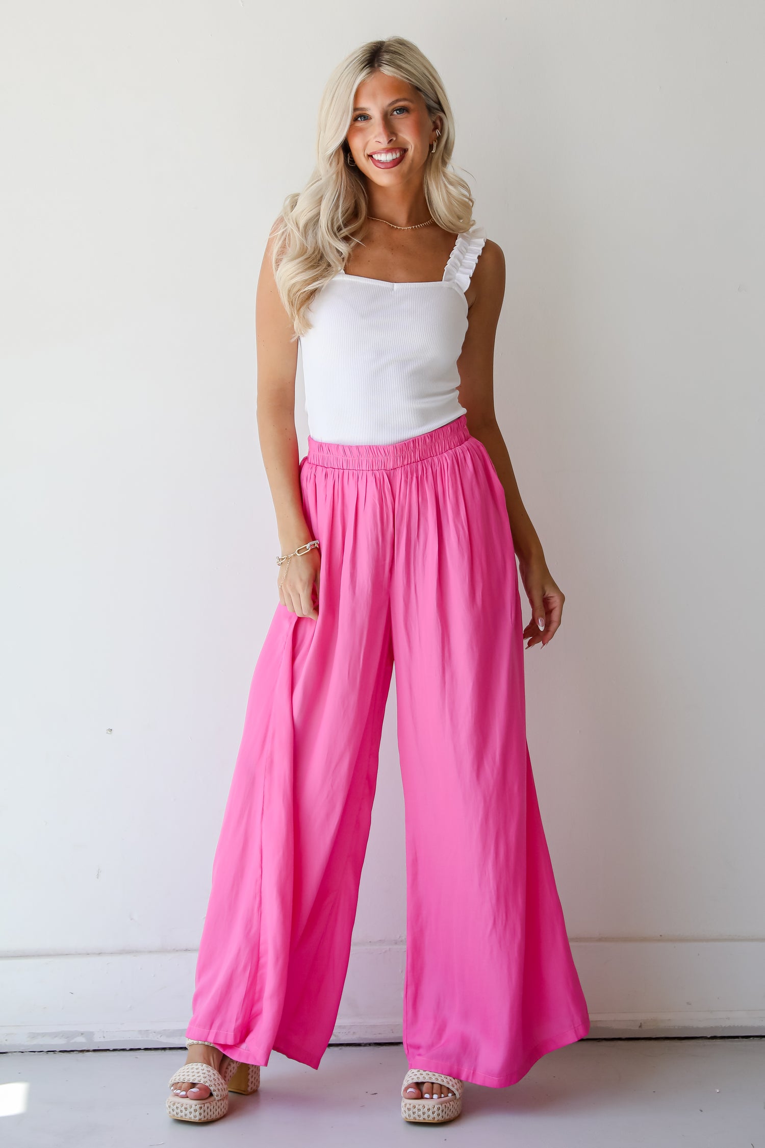 Pink Satin Wide Leg Pants