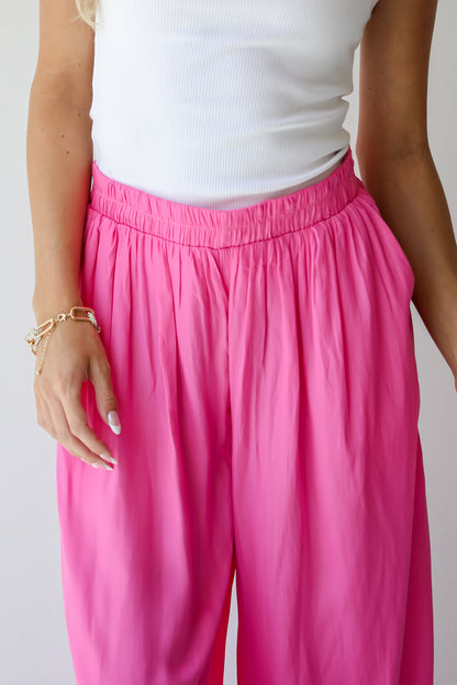 Pink Satin Wide Leg Pants