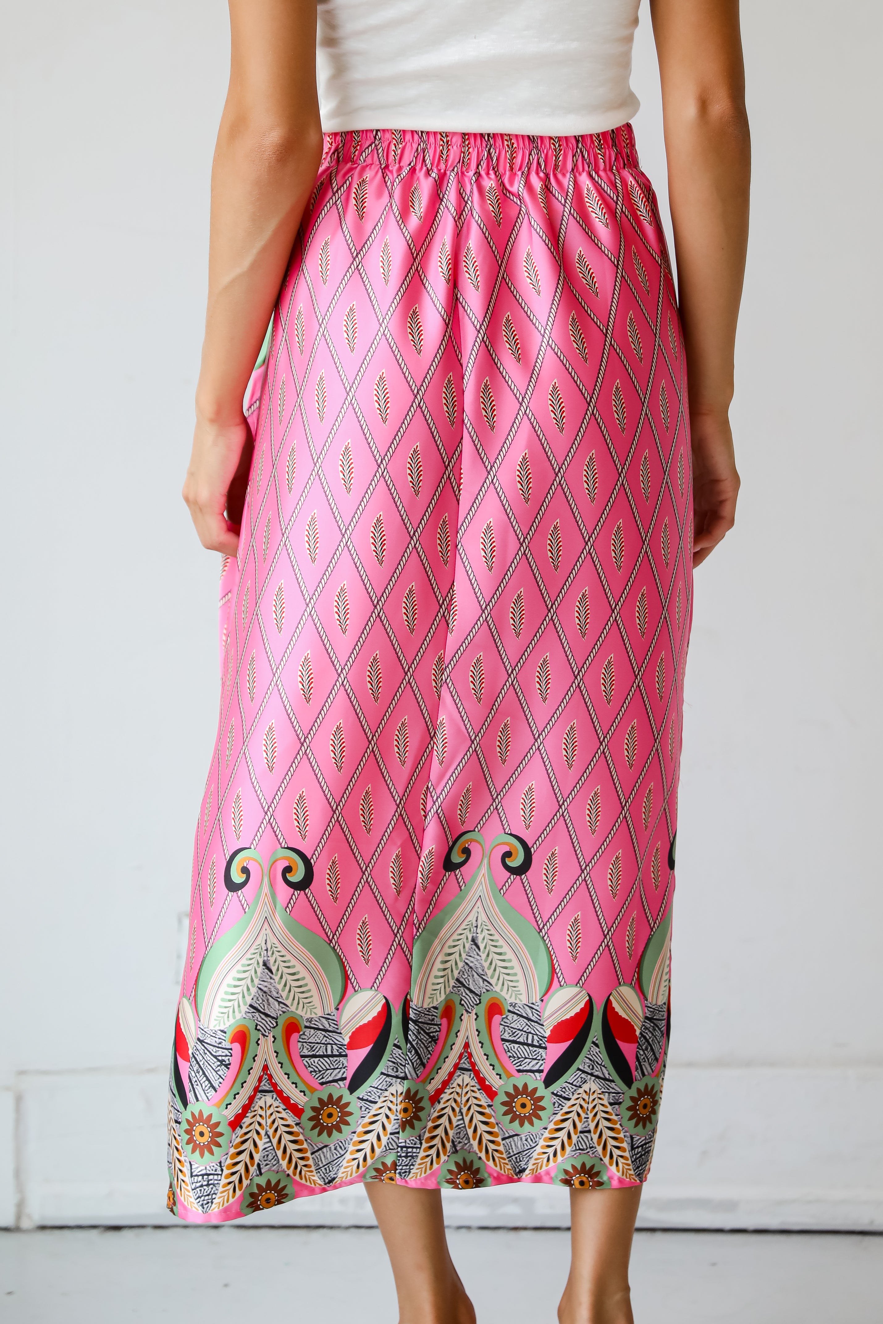 Exceptional Attitude Pink Satin Wrap Midi Skirt