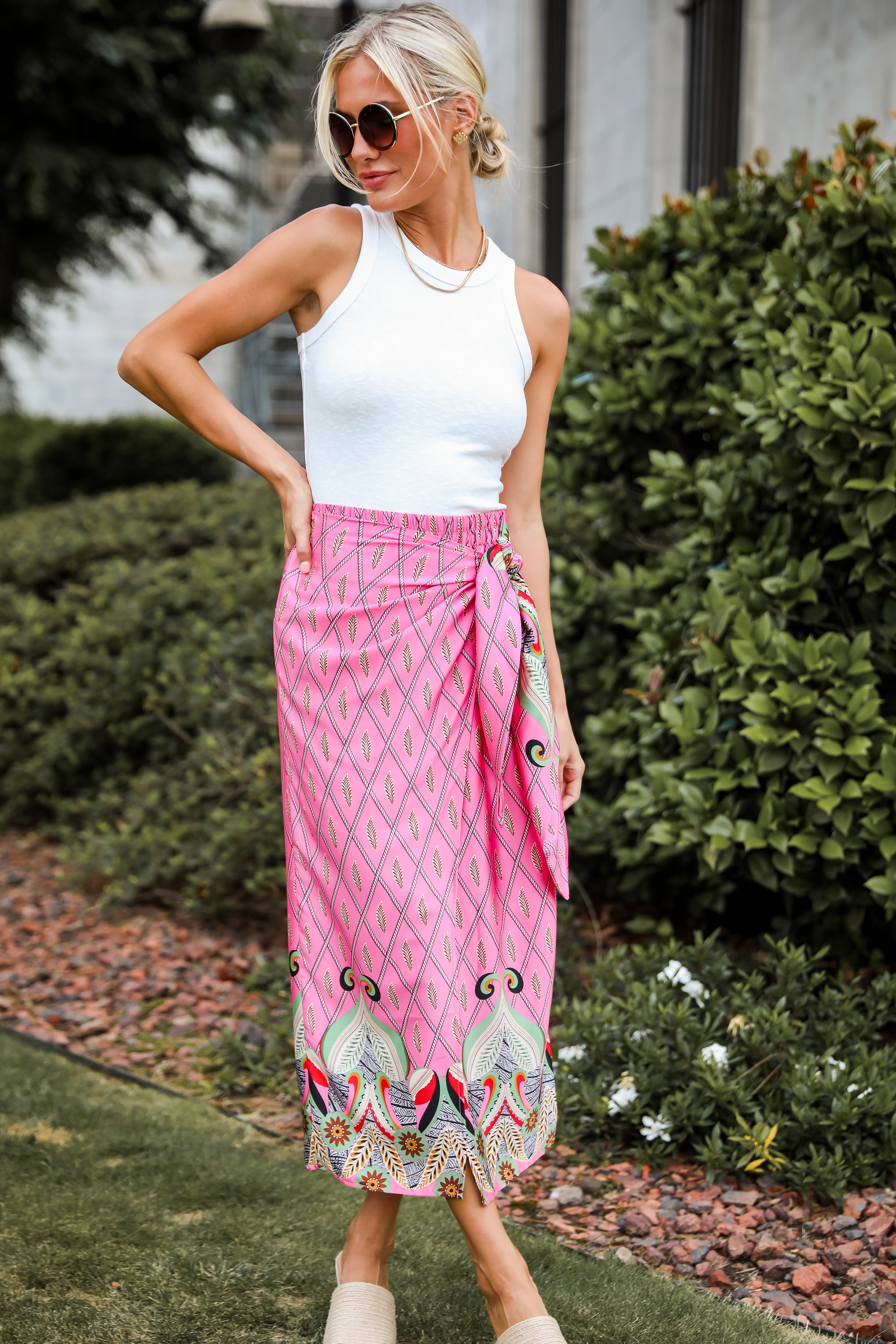 Exceptional Attitude Pink Satin Wrap Midi Skirt