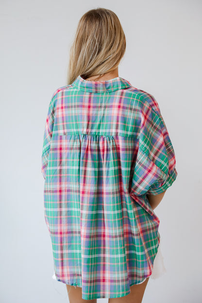 Green Plaid Blouse for women