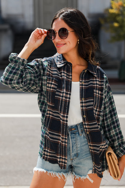 cute Plaid Color Block Flannel