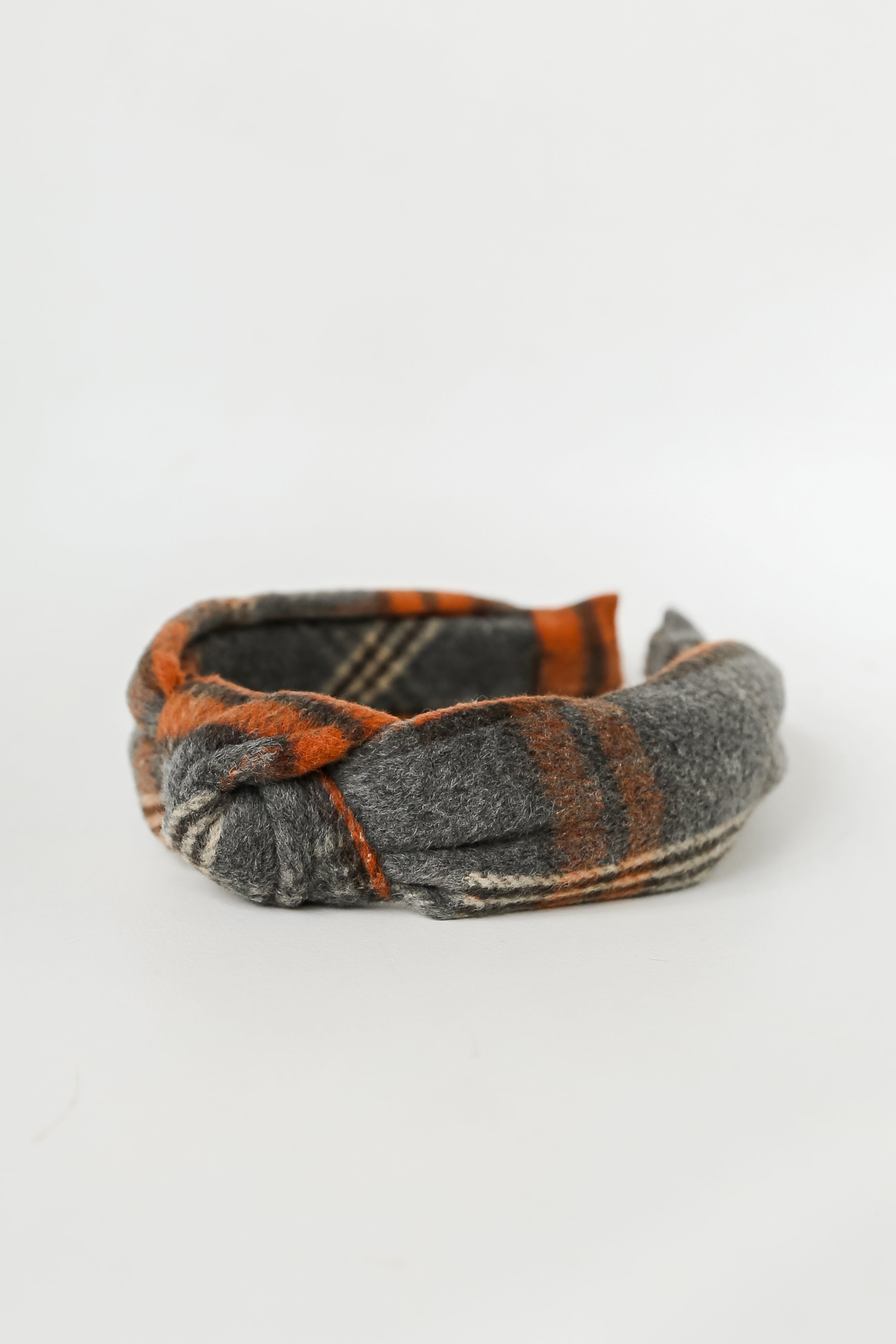 grey Plaid Knotted Headband flat lay