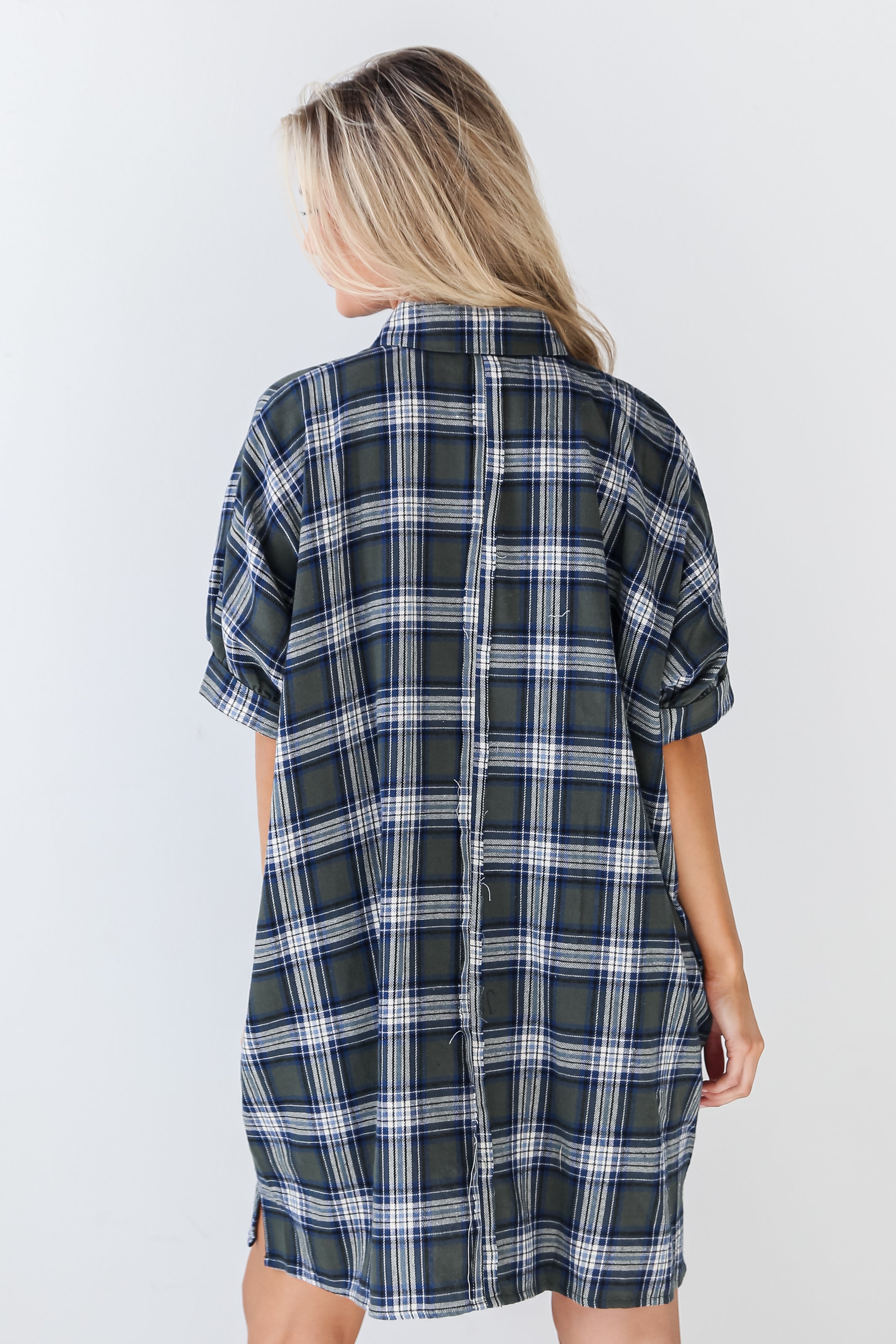 Olive Plaid Mini Dress back view