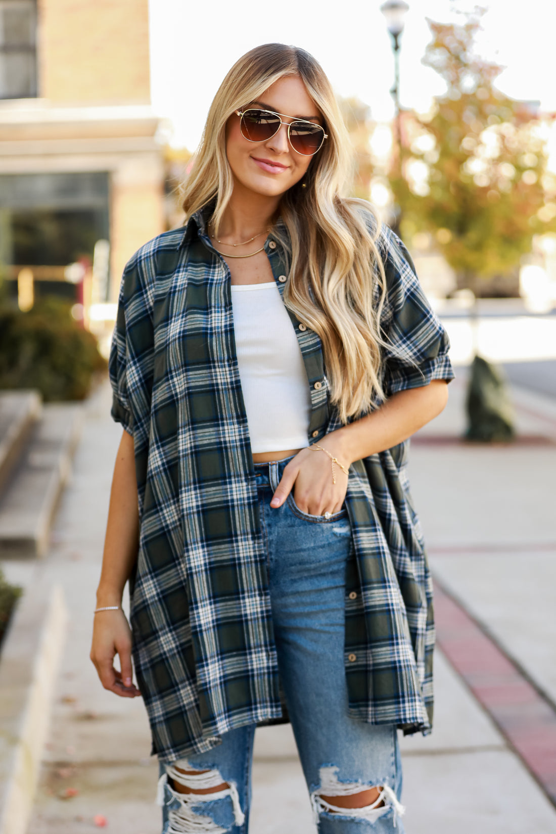 Olive Plaid Mini Dress for fall