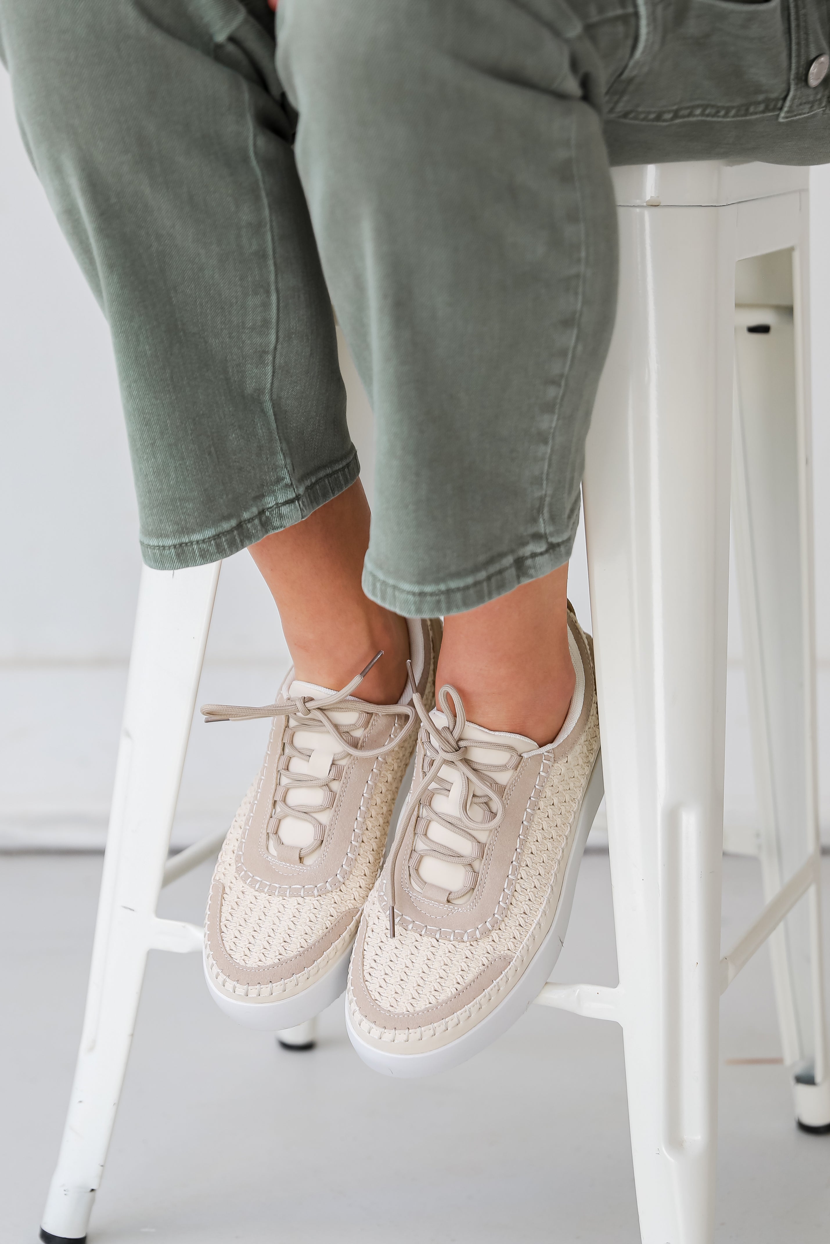 Cream Crochet Platform Sneakers front view