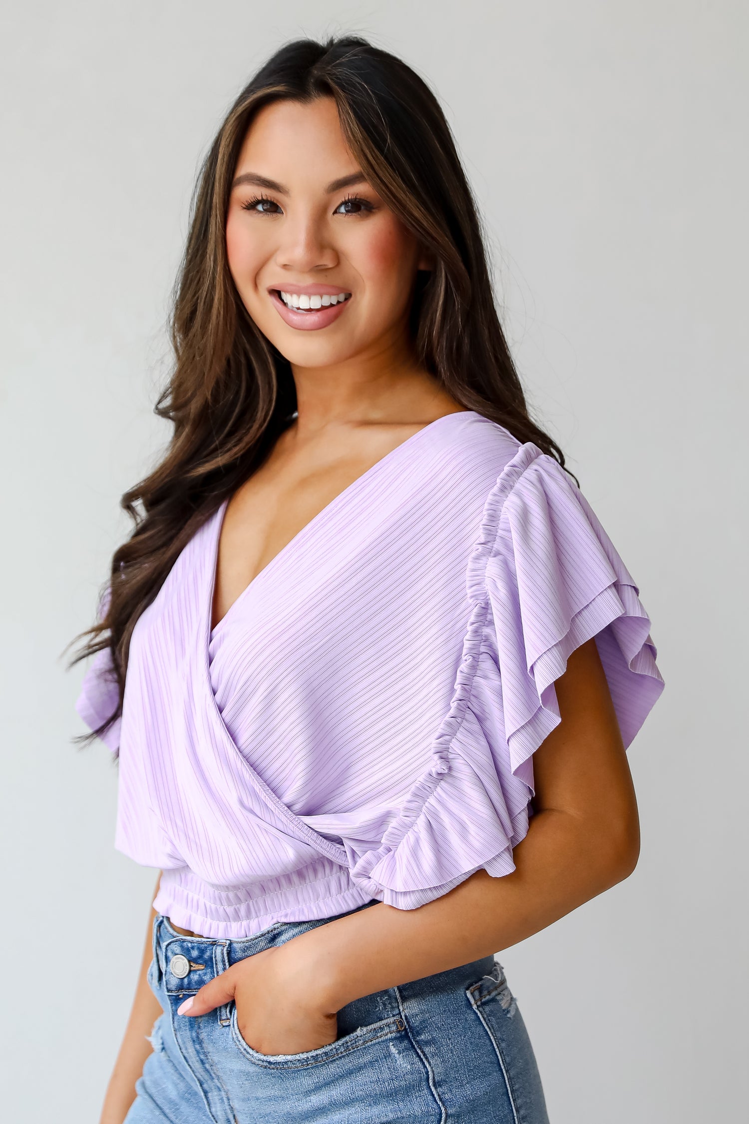 Say It Back Lavender Surplice Top