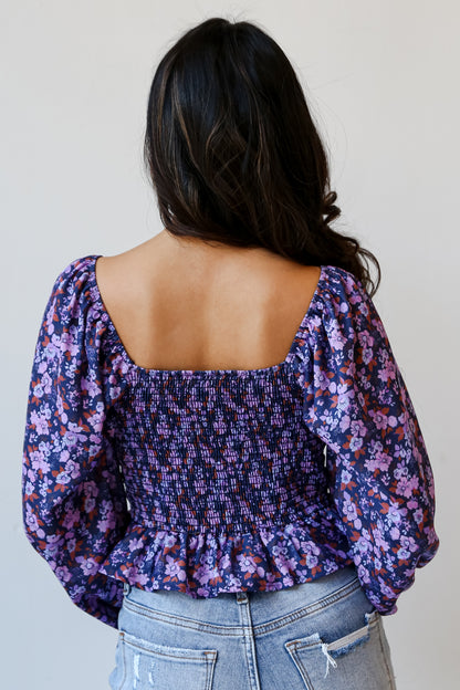 cute Purple Floral Cropped Blouse