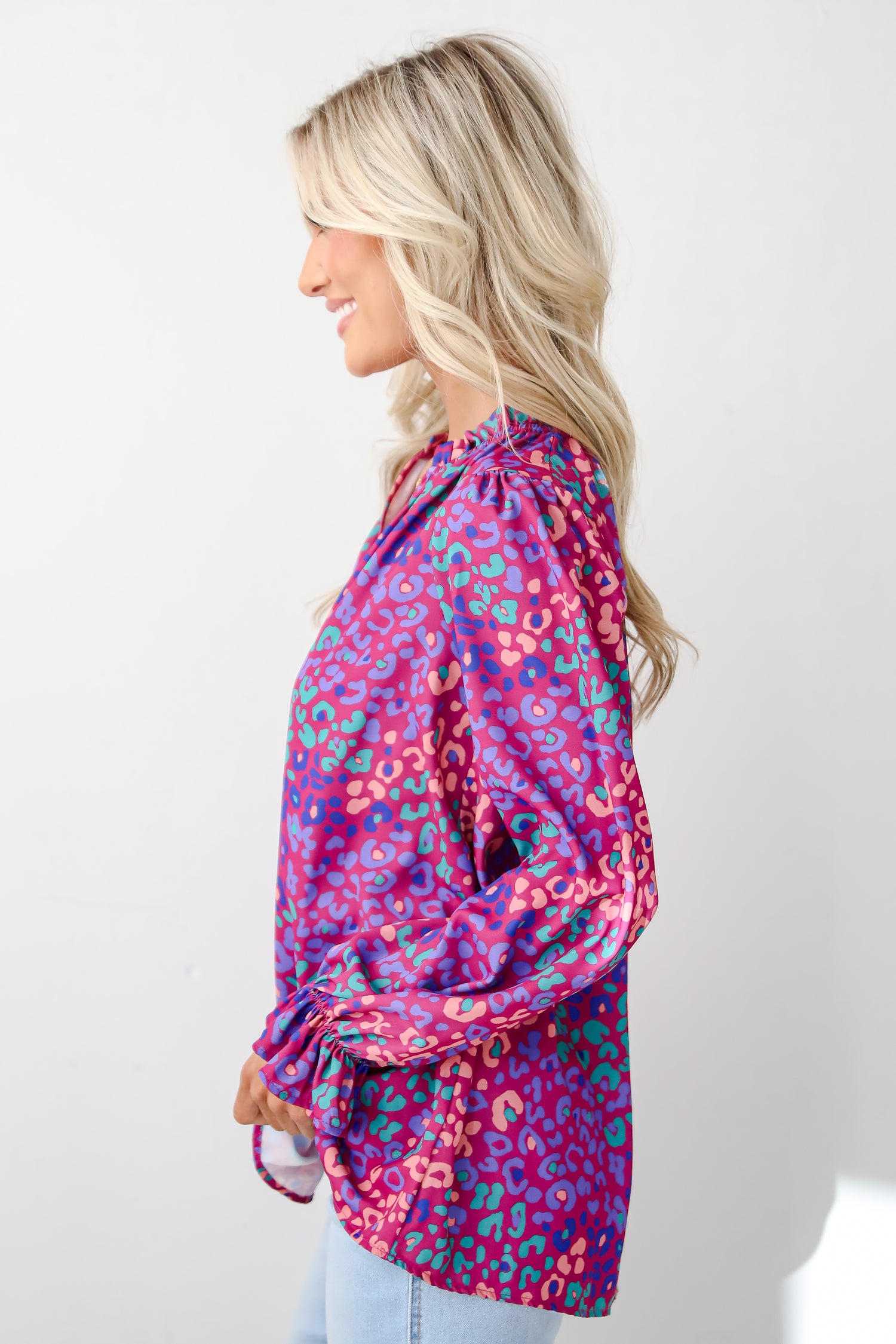 Exemplary Poise Purple Leopard Blouse