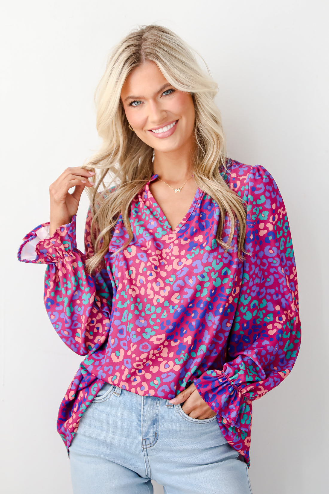 Exemplary Poise Purple Leopard Blouse