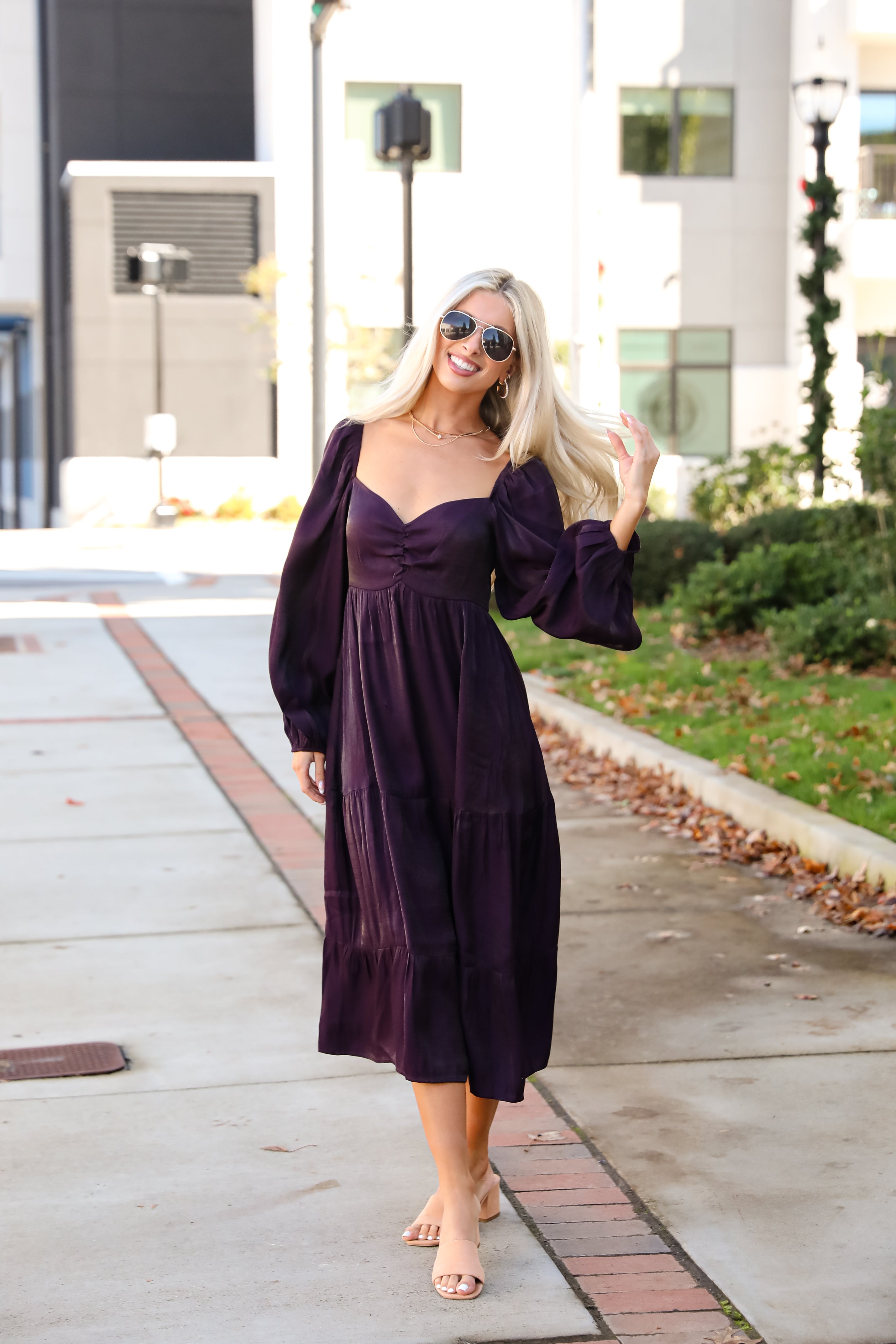 Exquisite Marvel Plum Tiered Midi Dress