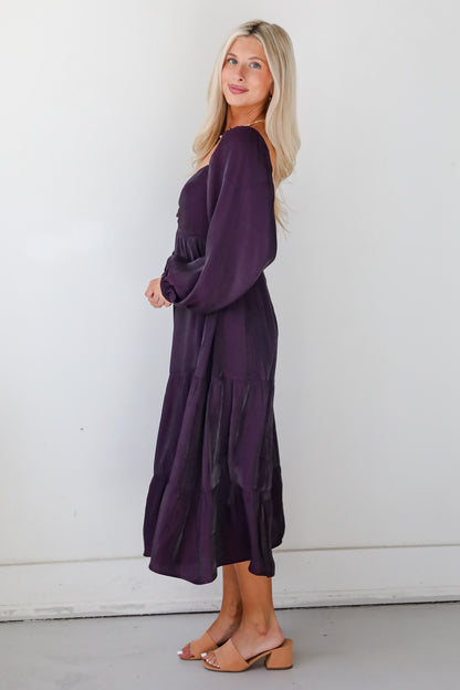 Exquisite Marvel Plum Tiered Midi Dress