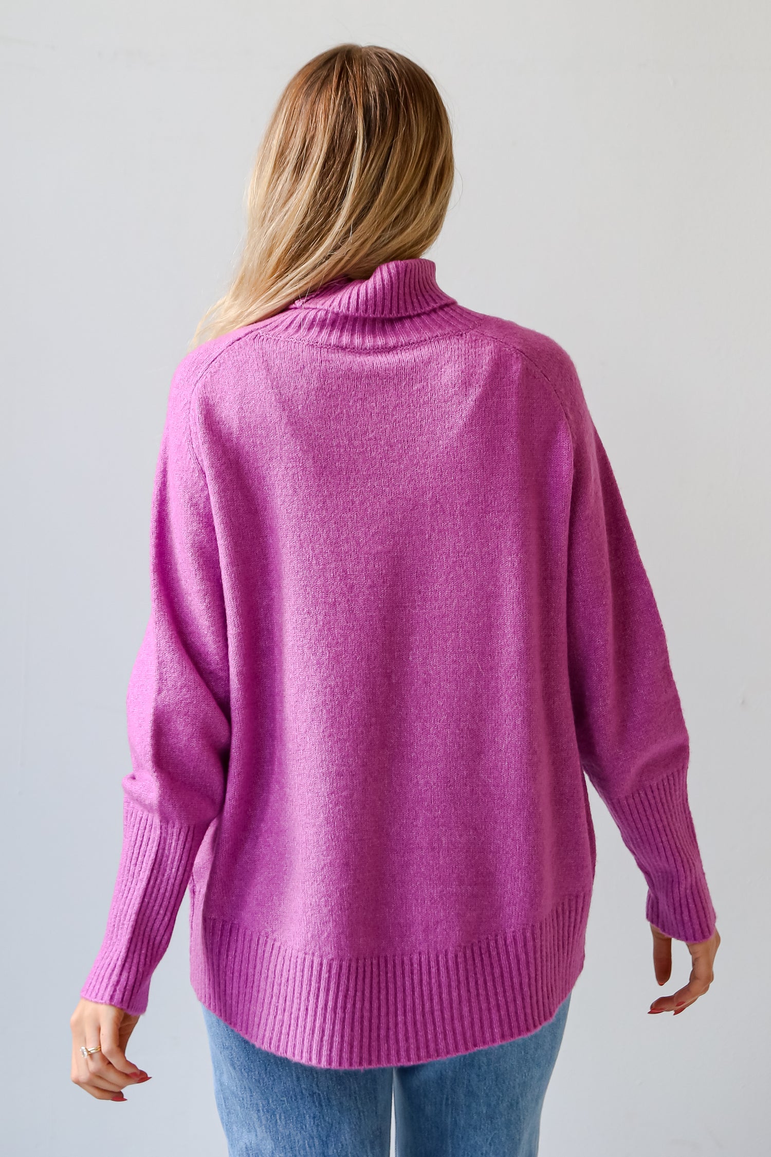 Plum Turtleneck Oversized Sweater back view