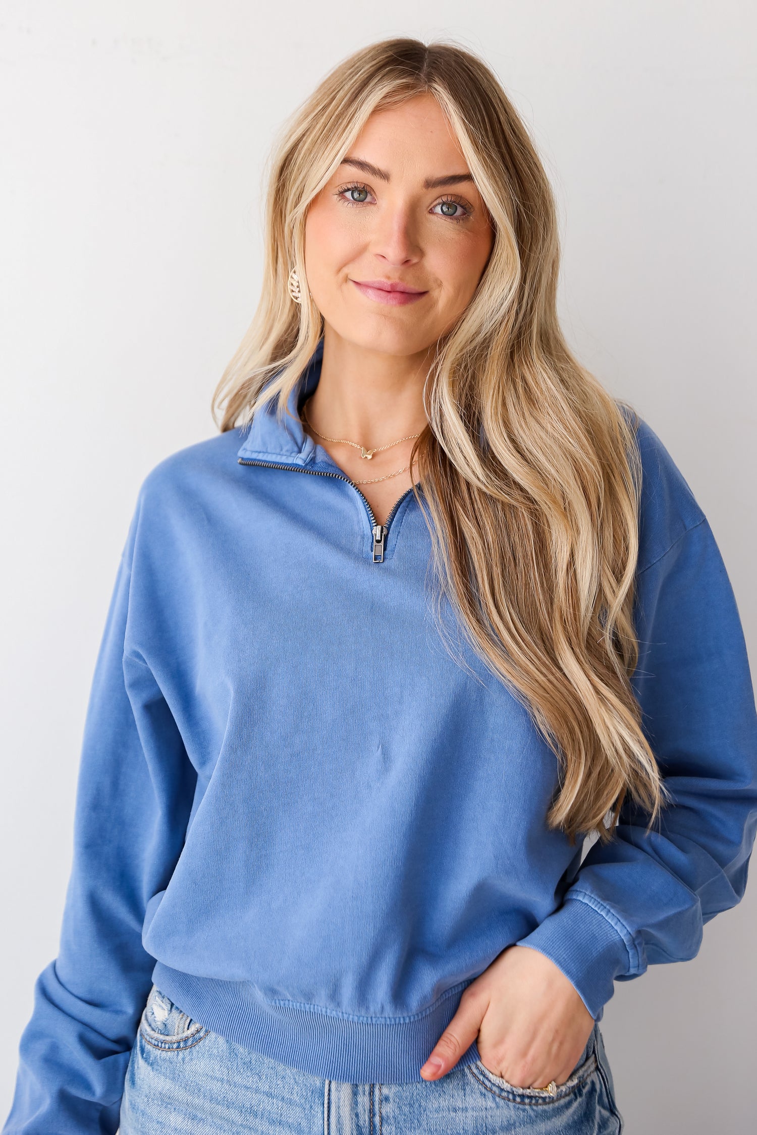 blue Quarter-Zip Pullover