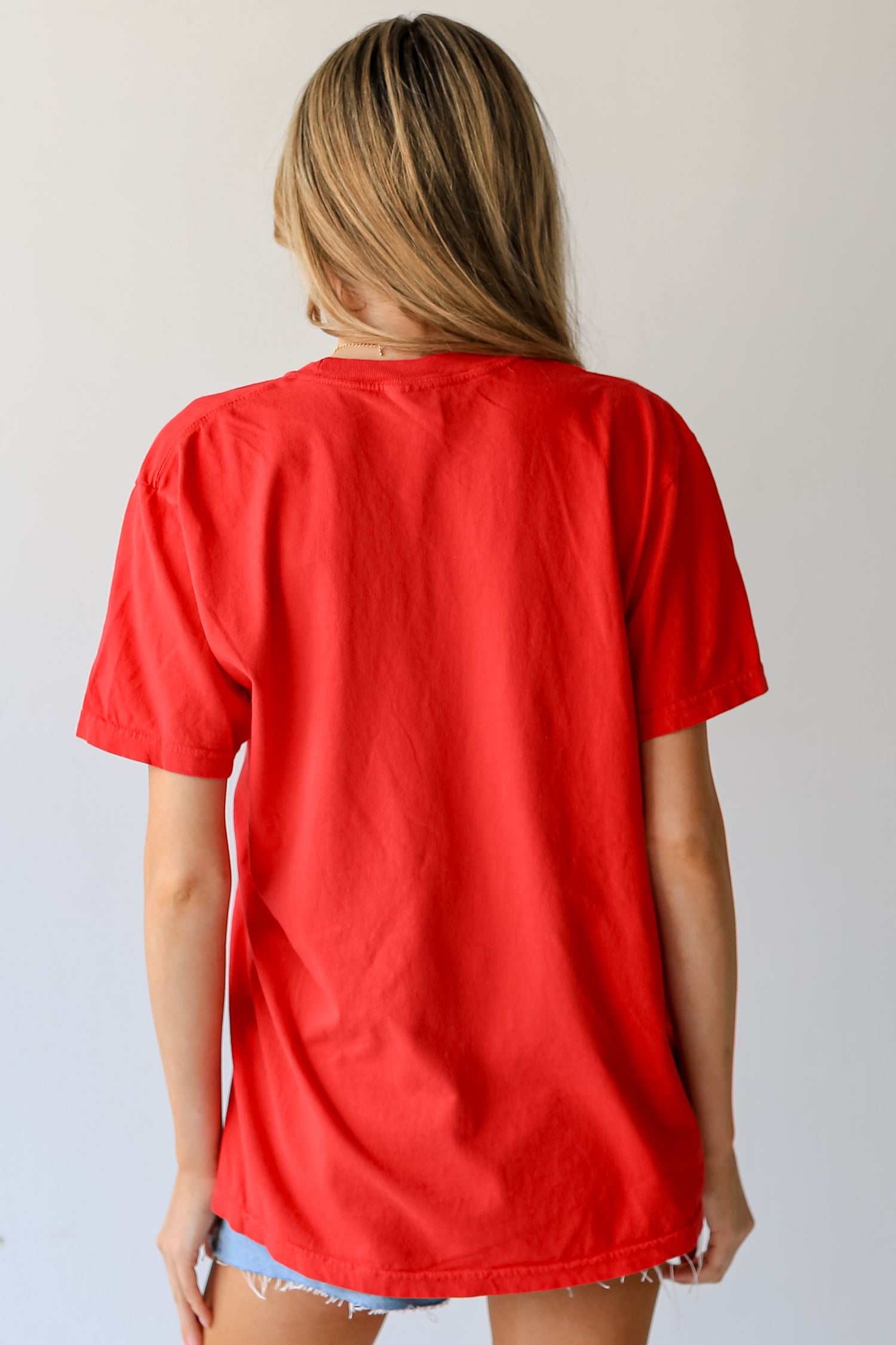 Red Atlanta Baseball Block Letter Tee back view