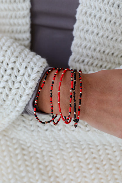 Audrey Red/Black Beaded Bracelet Set