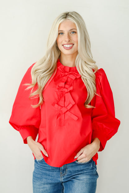 Perfectly Precious Red Bow Blouse