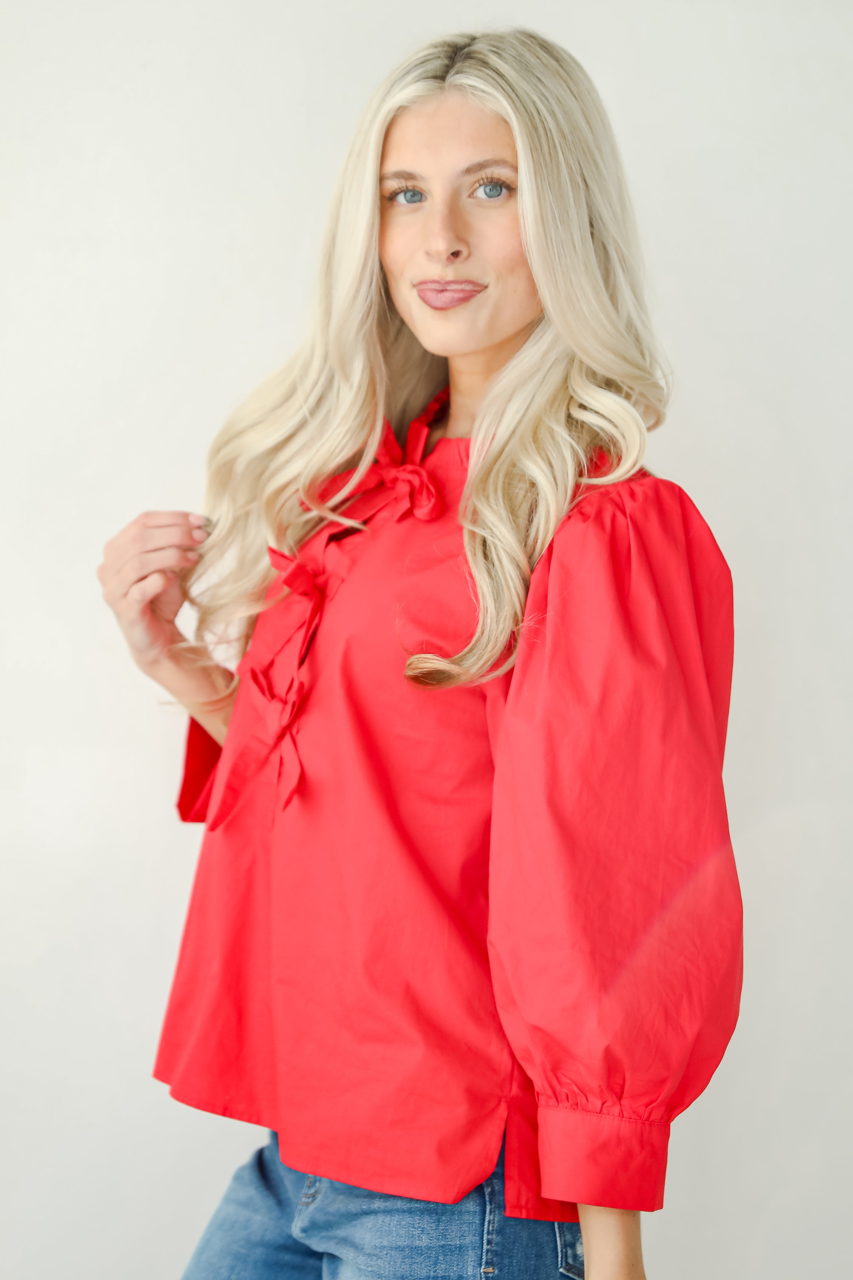 Perfectly Precious Red Bow Blouse