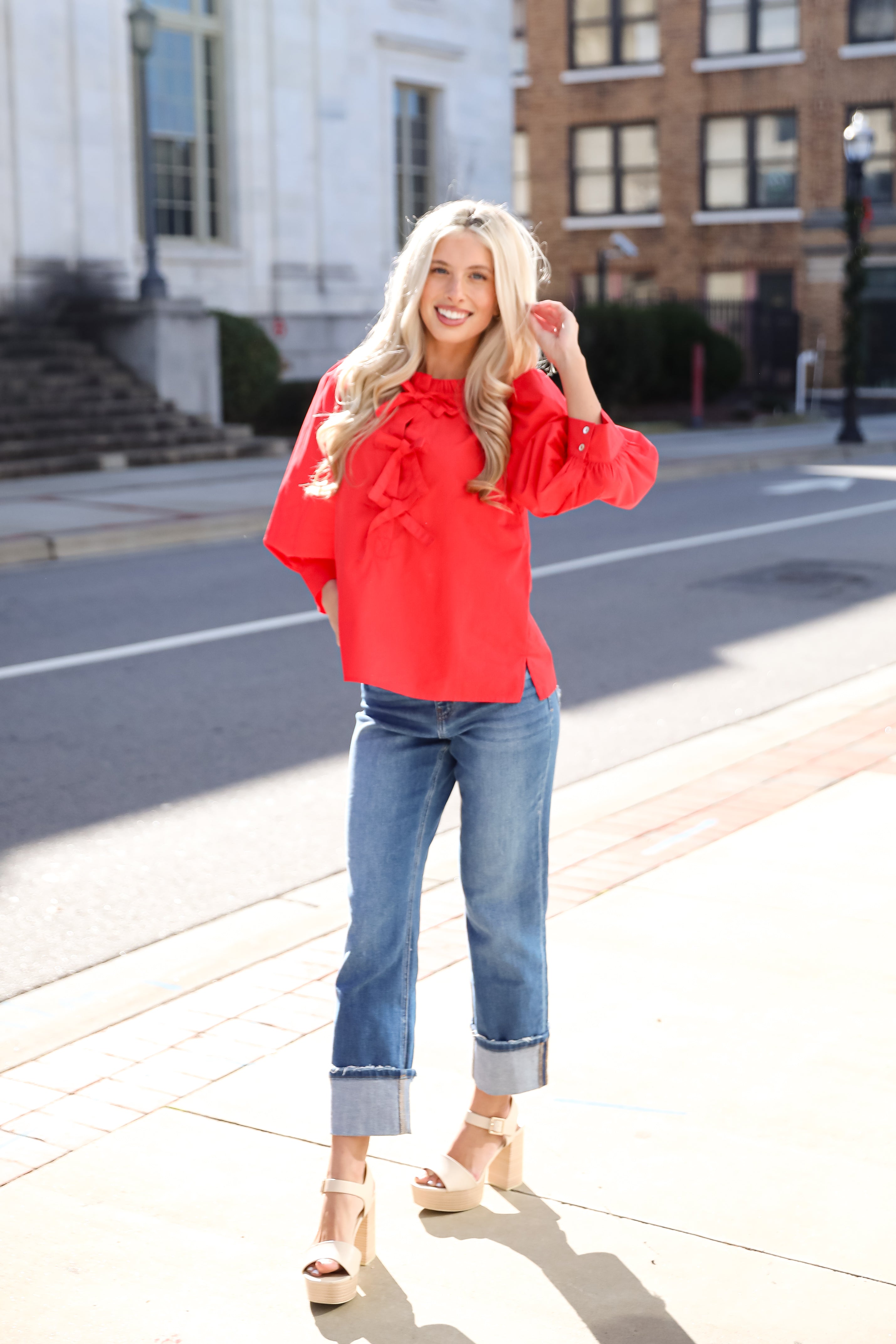 Perfectly Precious Red Bow Blouse