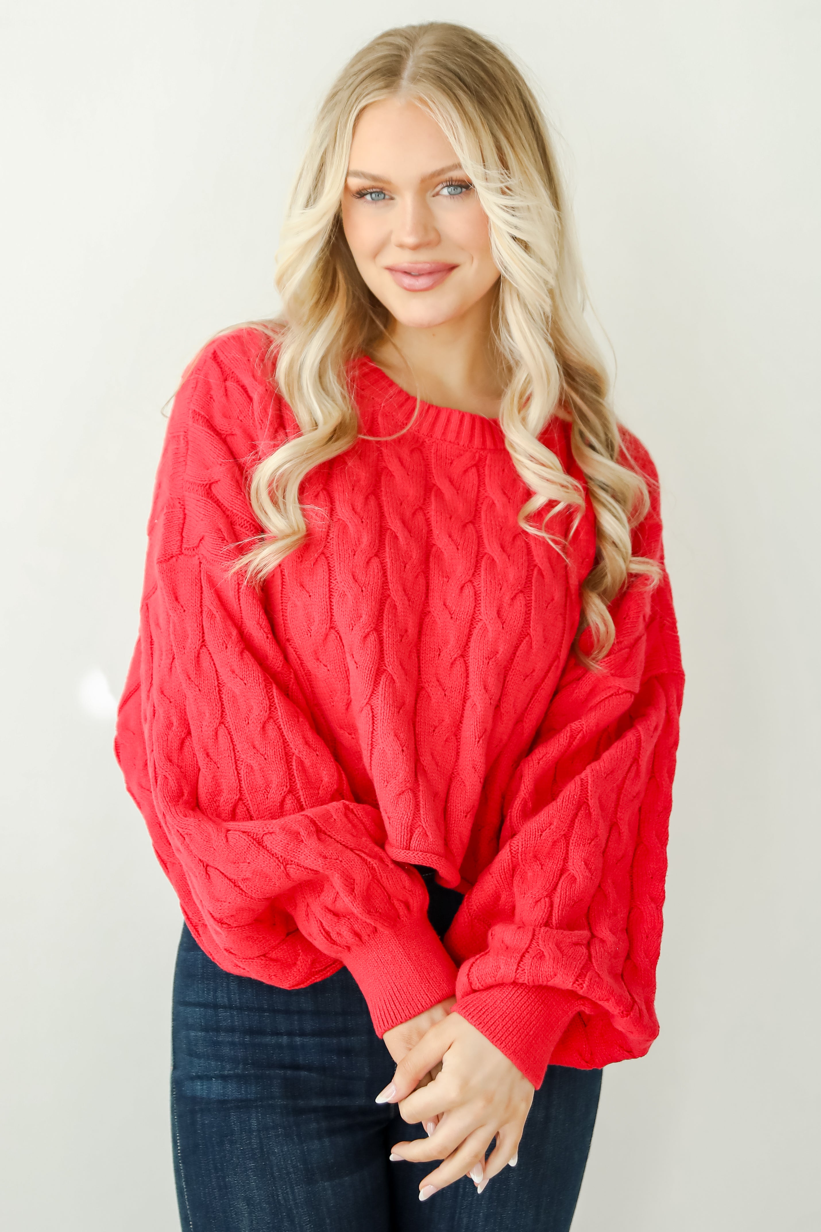 Love Me Forever Red Cable Knit Sweater