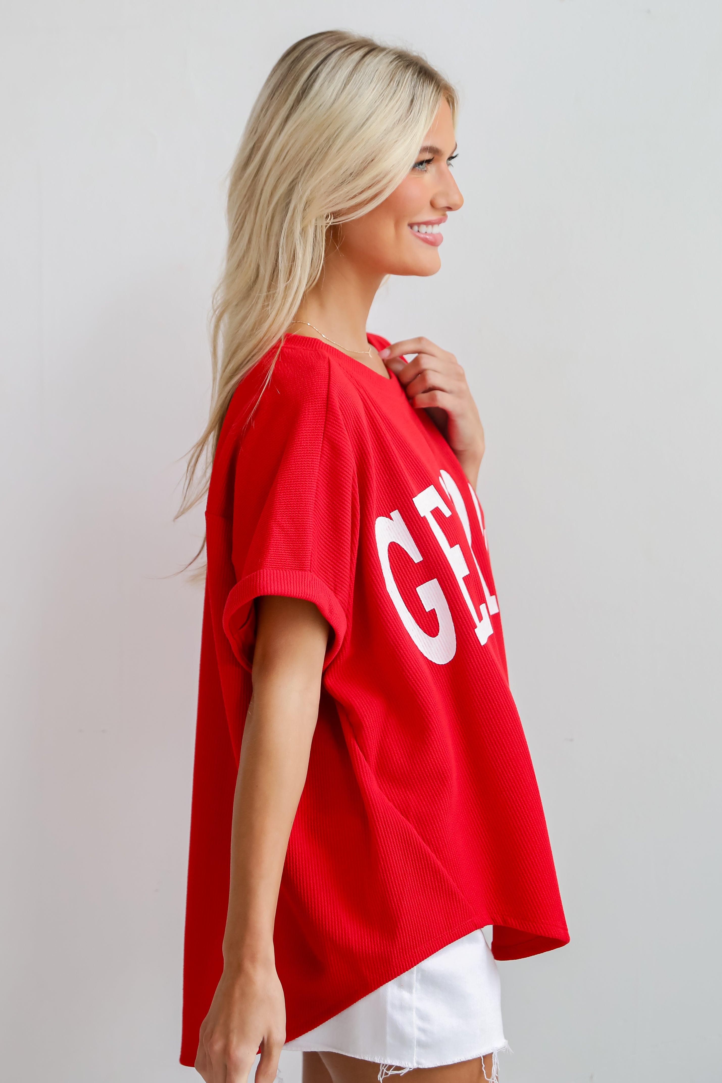 Red Georgia Ribbed Oversized Tee