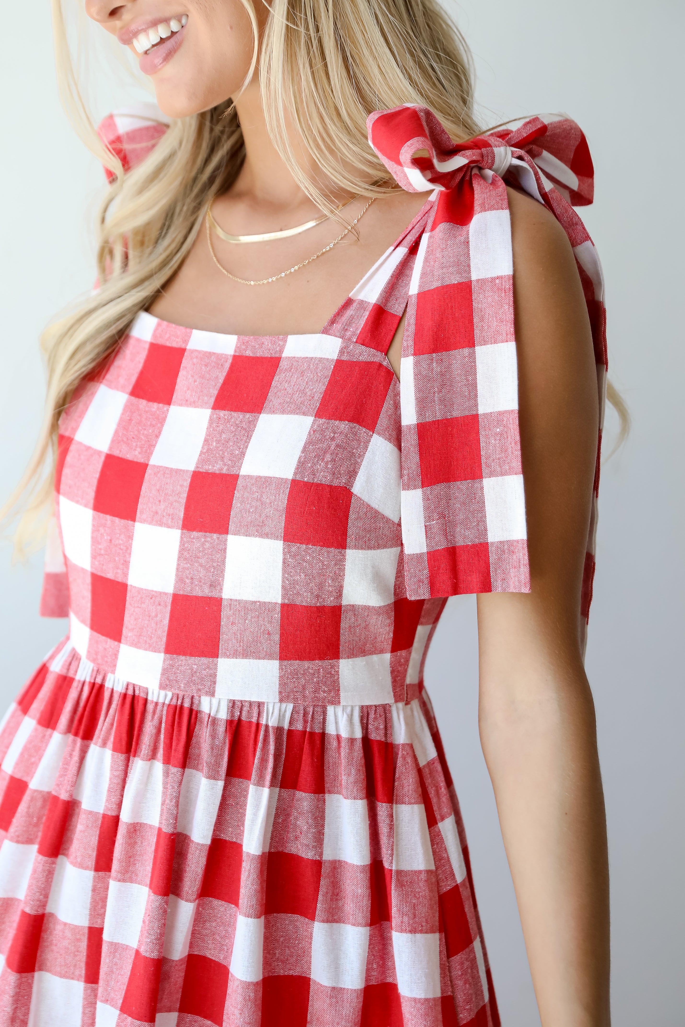 Red Gingham Tiered Maxi Dress