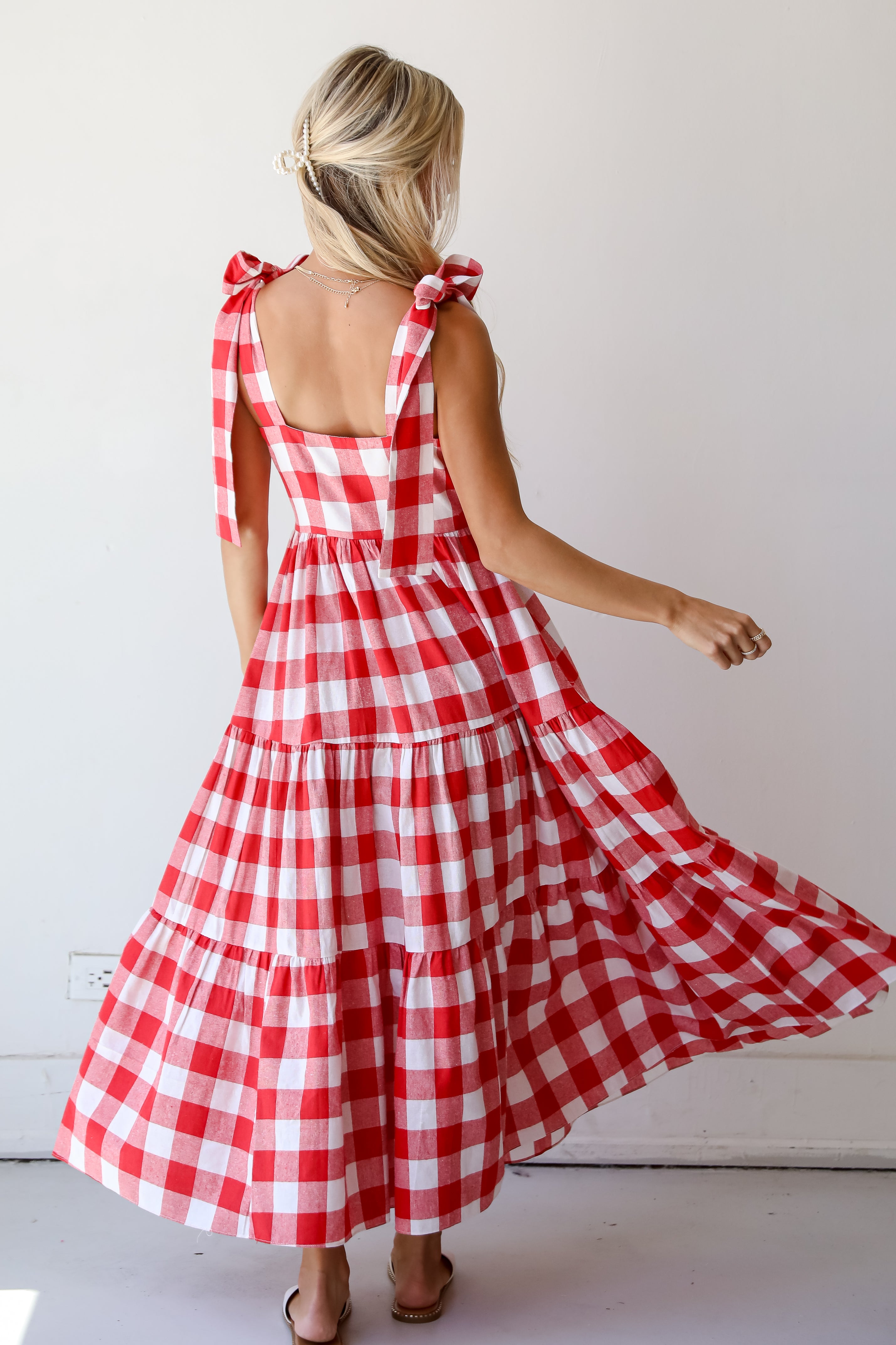 Red Gingham Tiered Maxi Dress