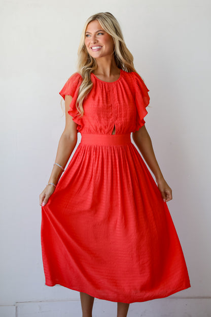 flowy Red Midi Dress