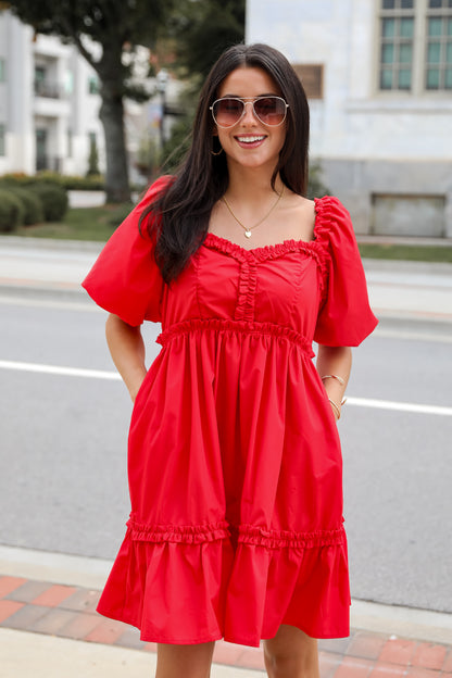 Convincingly Graceful Red Ruffle Mini Dress