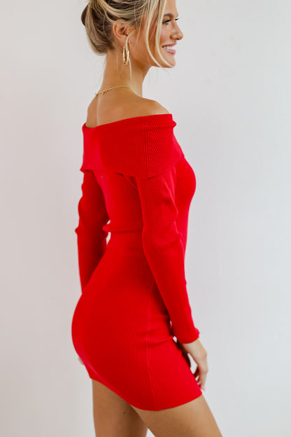 Touchdown Season Off-The-Shoulder Mini Sweater Dress