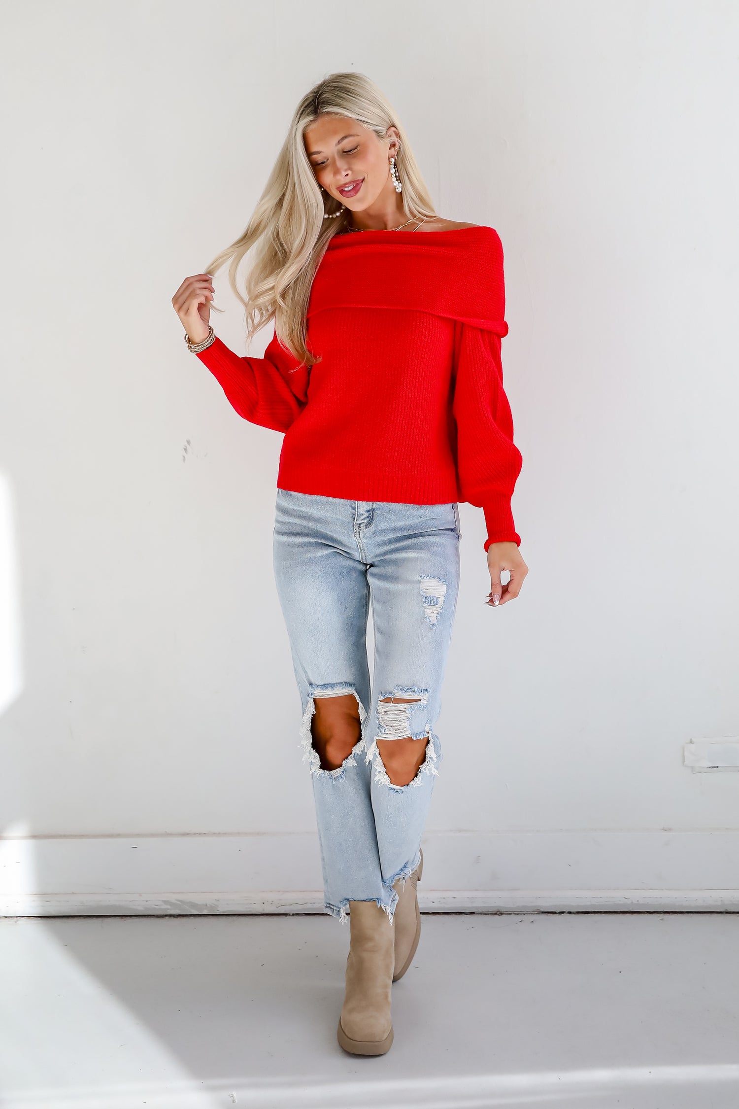 Eternal Heart Off-The-Shoulder Sweater