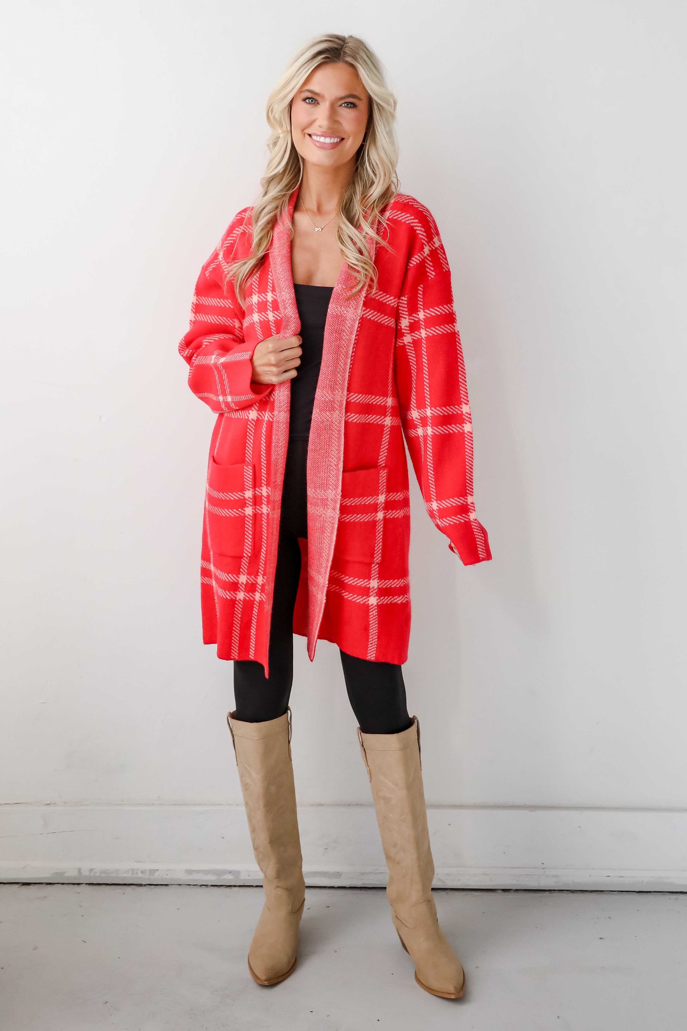 Beyond Cuddly Red Plaid Sweater Cardigan