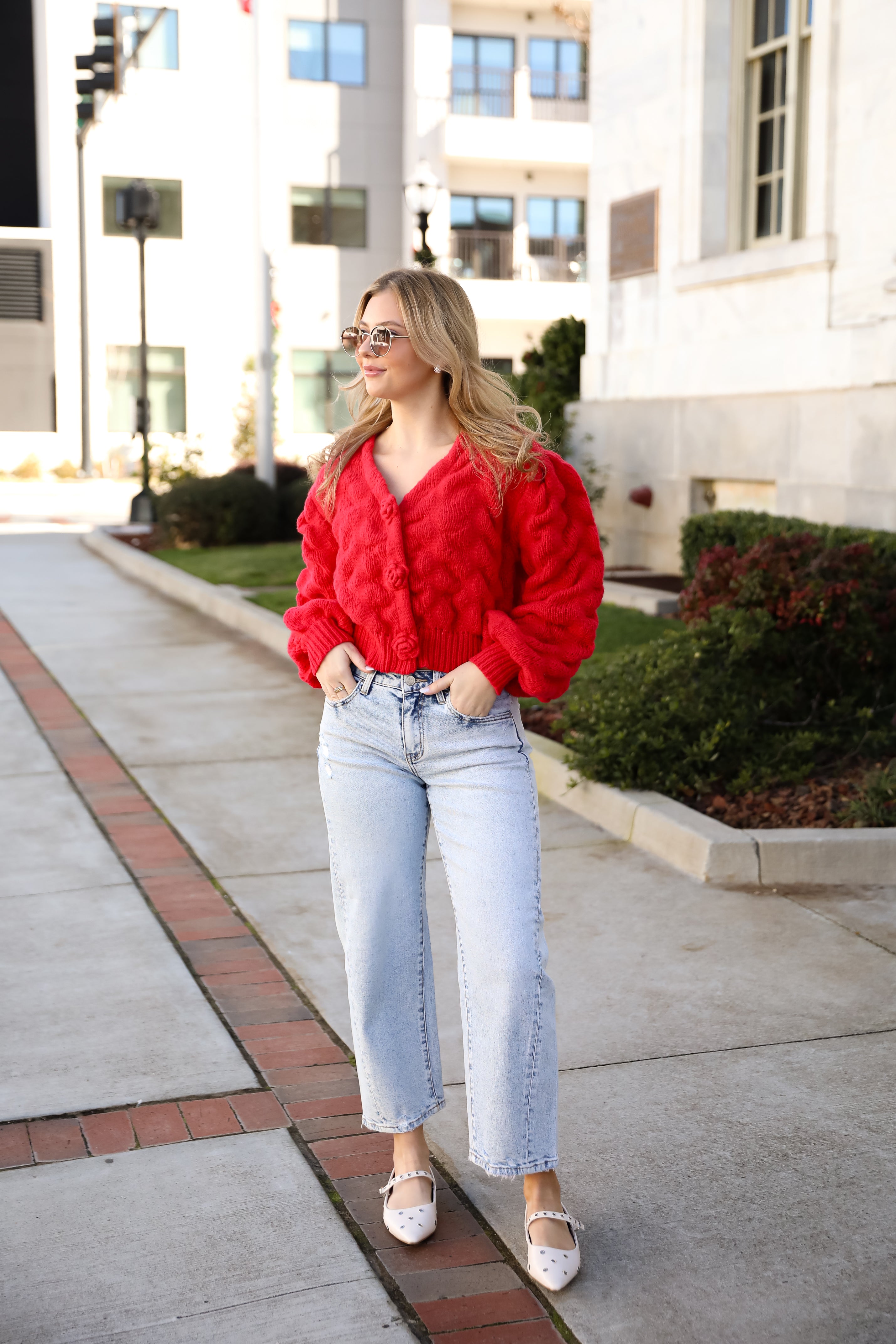 Charismatic Romantic Red Sweater Cardigan