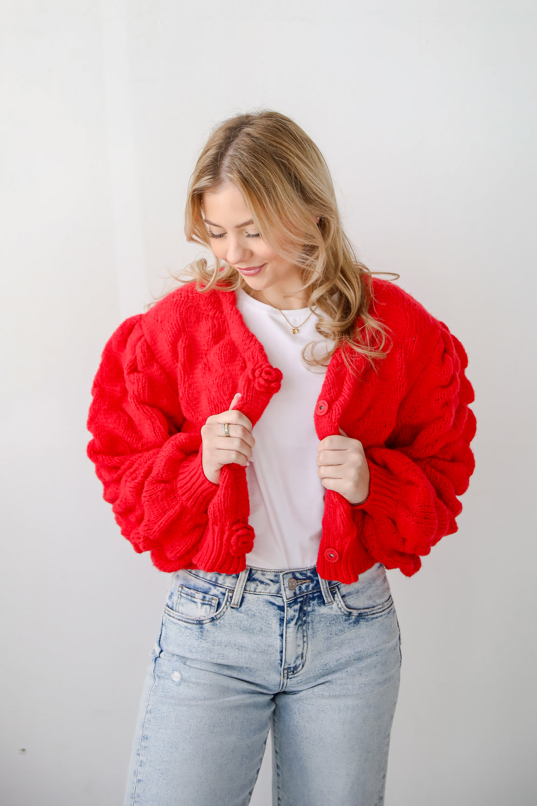 Charismatic Romantic Red Sweater Cardigan